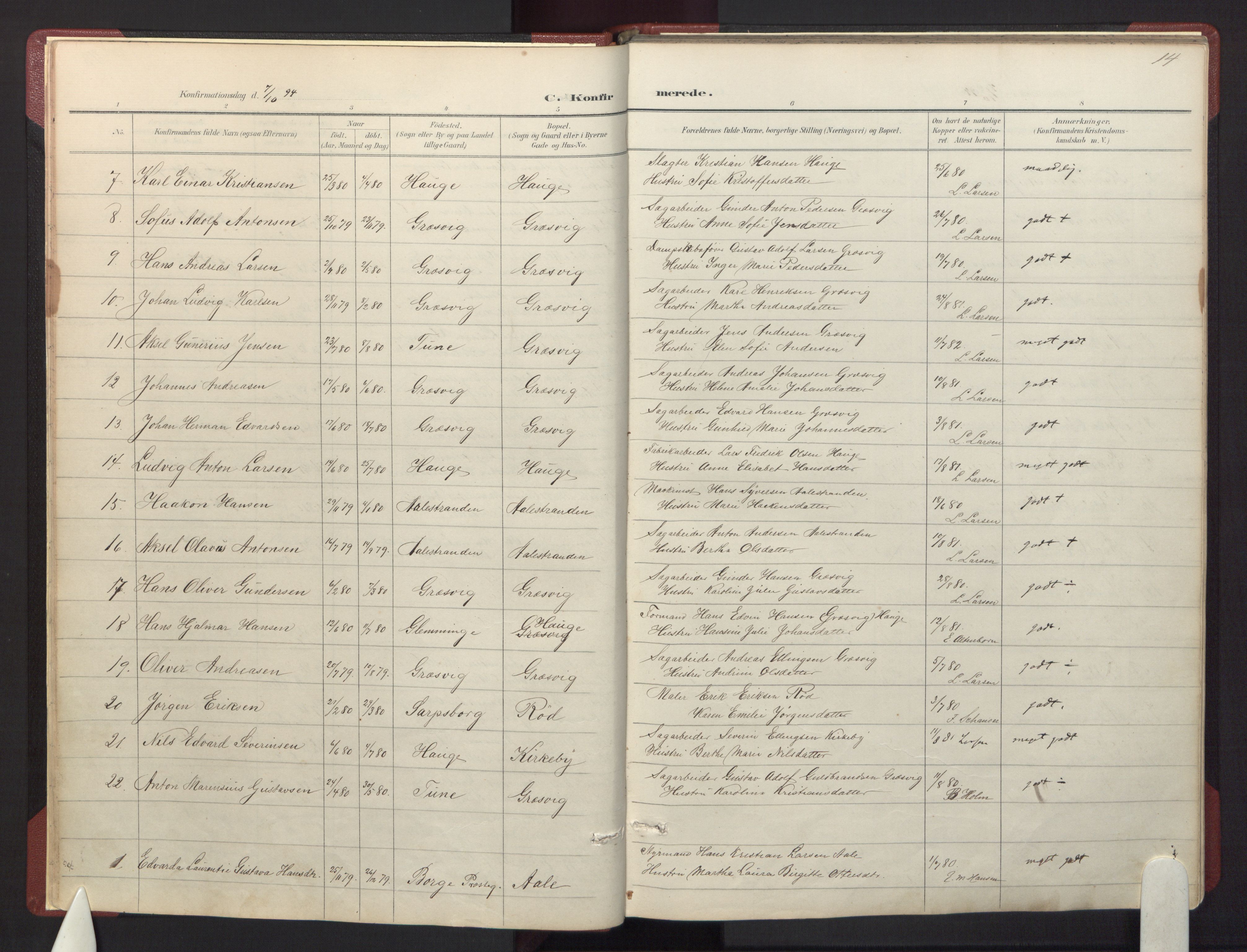 Onsøy prestekontor Kirkebøker, AV/SAO-A-10914/F/Fa/L0007: Parish register (official) no. I 7, 1893-1925, p. 14