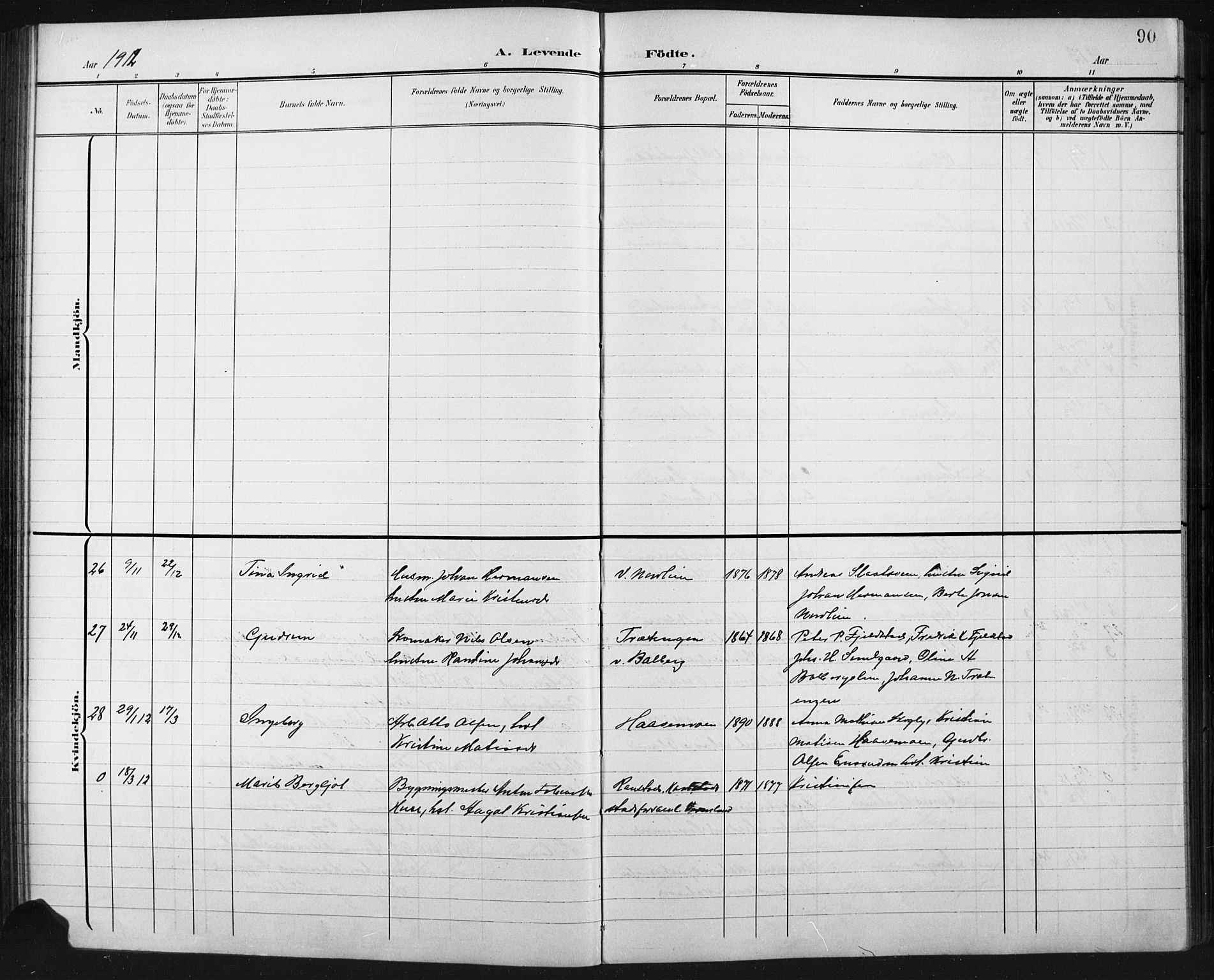 Fåberg prestekontor, AV/SAH-PREST-086/H/Ha/Hab/L0011: Parish register (copy) no. 11, 1901-1921, p. 90