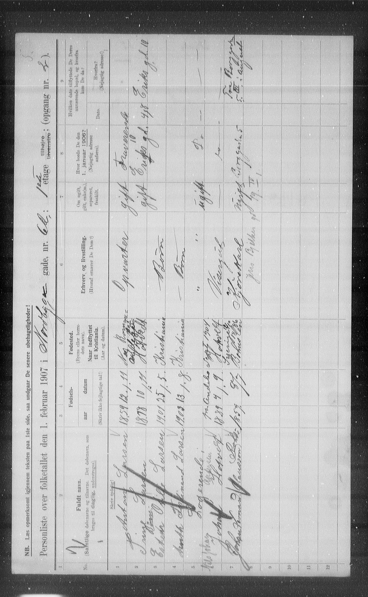 OBA, Municipal Census 1907 for Kristiania, 1907, p. 36956