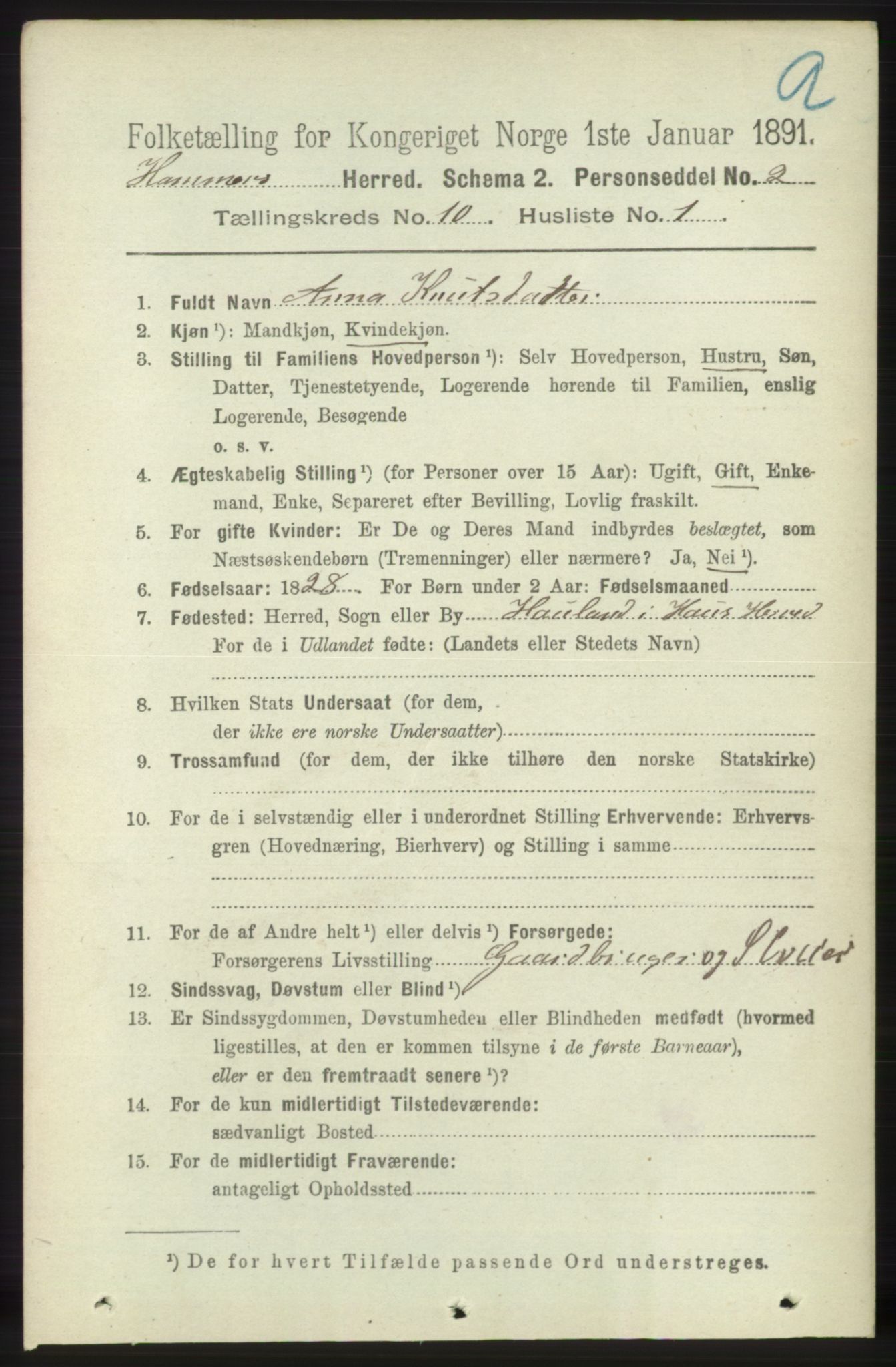 RA, 1891 census for 1254 Hamre, 1891, p. 2775