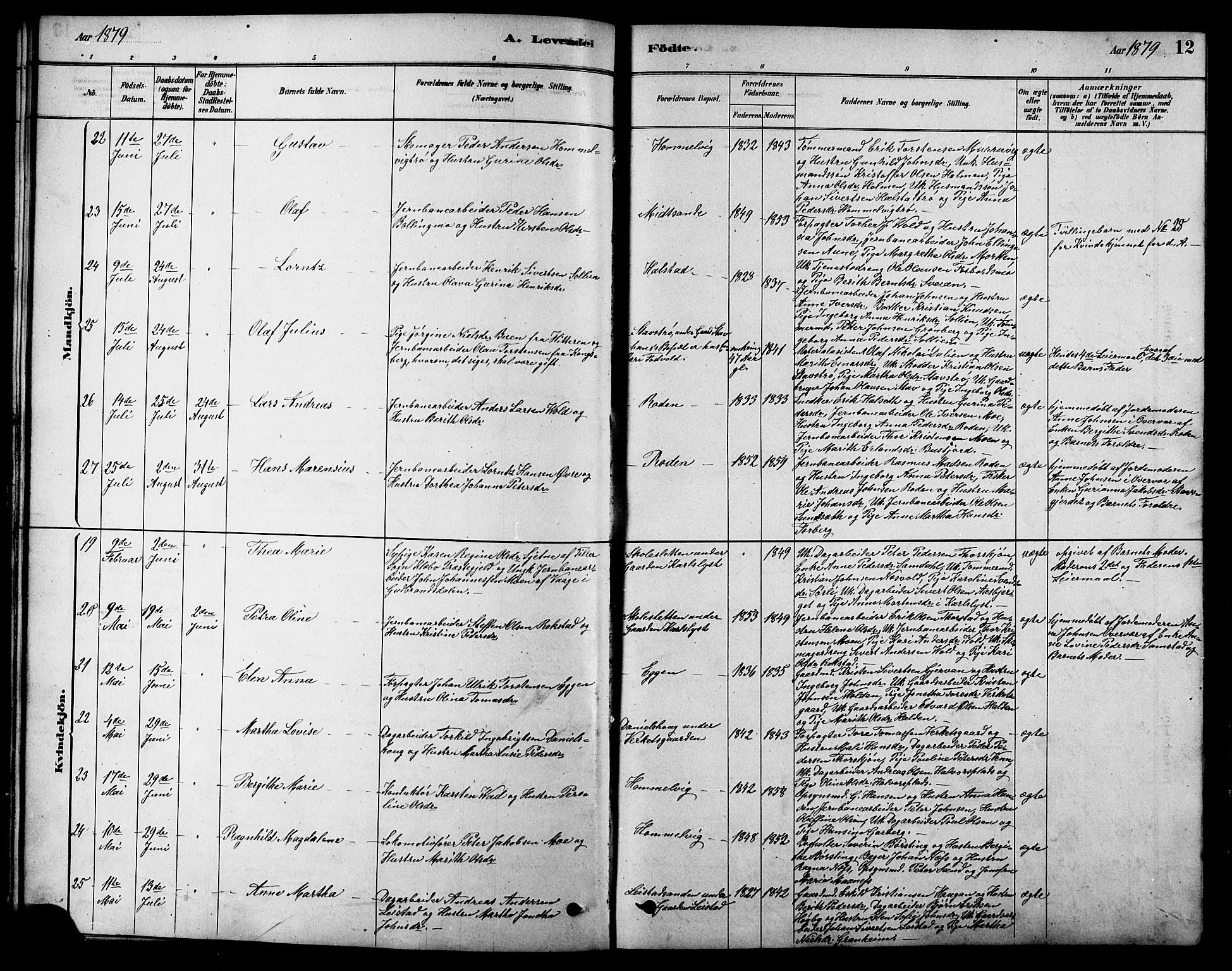 Ministerialprotokoller, klokkerbøker og fødselsregistre - Sør-Trøndelag, SAT/A-1456/616/L0423: Parish register (copy) no. 616C06, 1878-1903, p. 12
