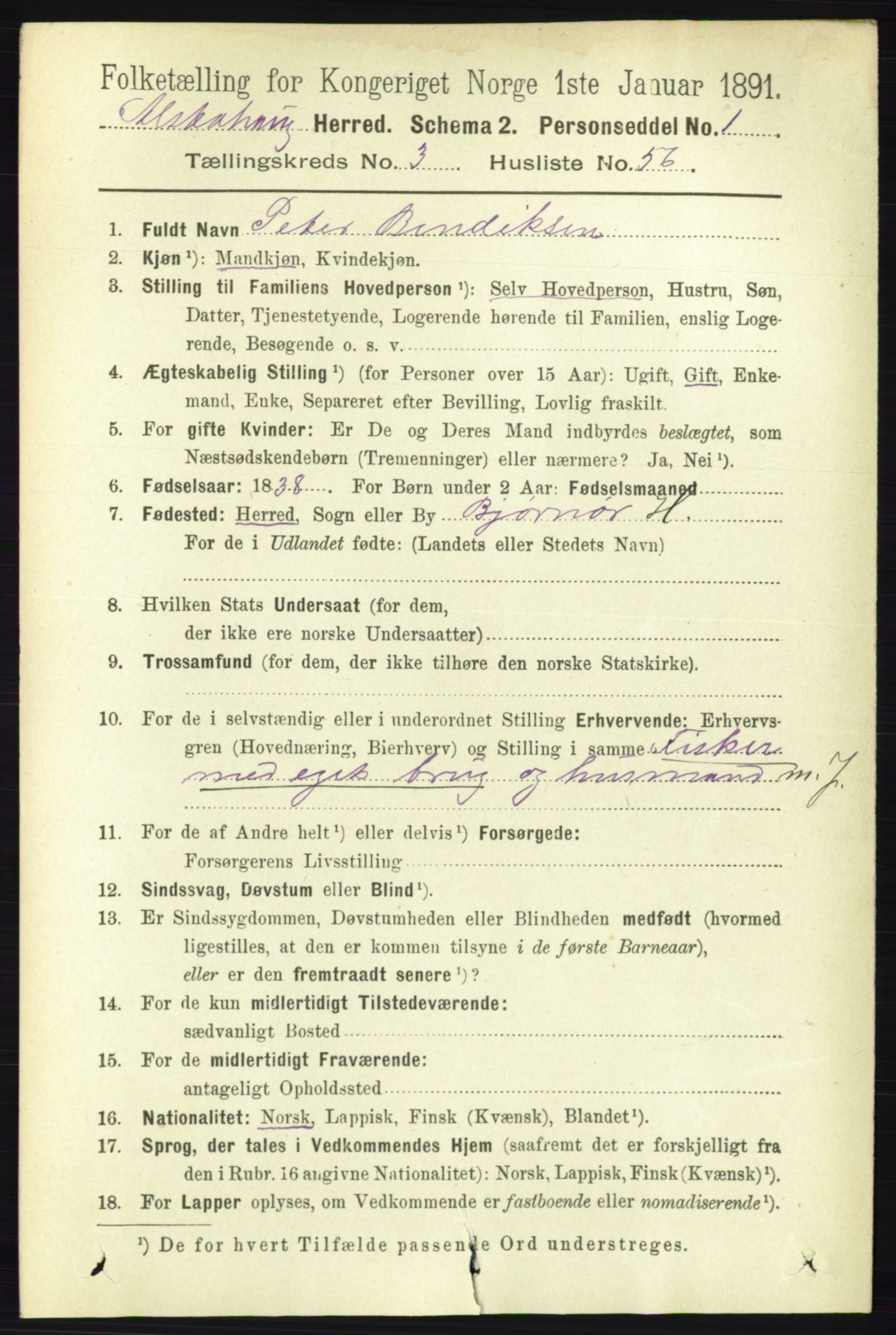 RA, 1891 census for 1820 Alstahaug, 1891, p. 1457