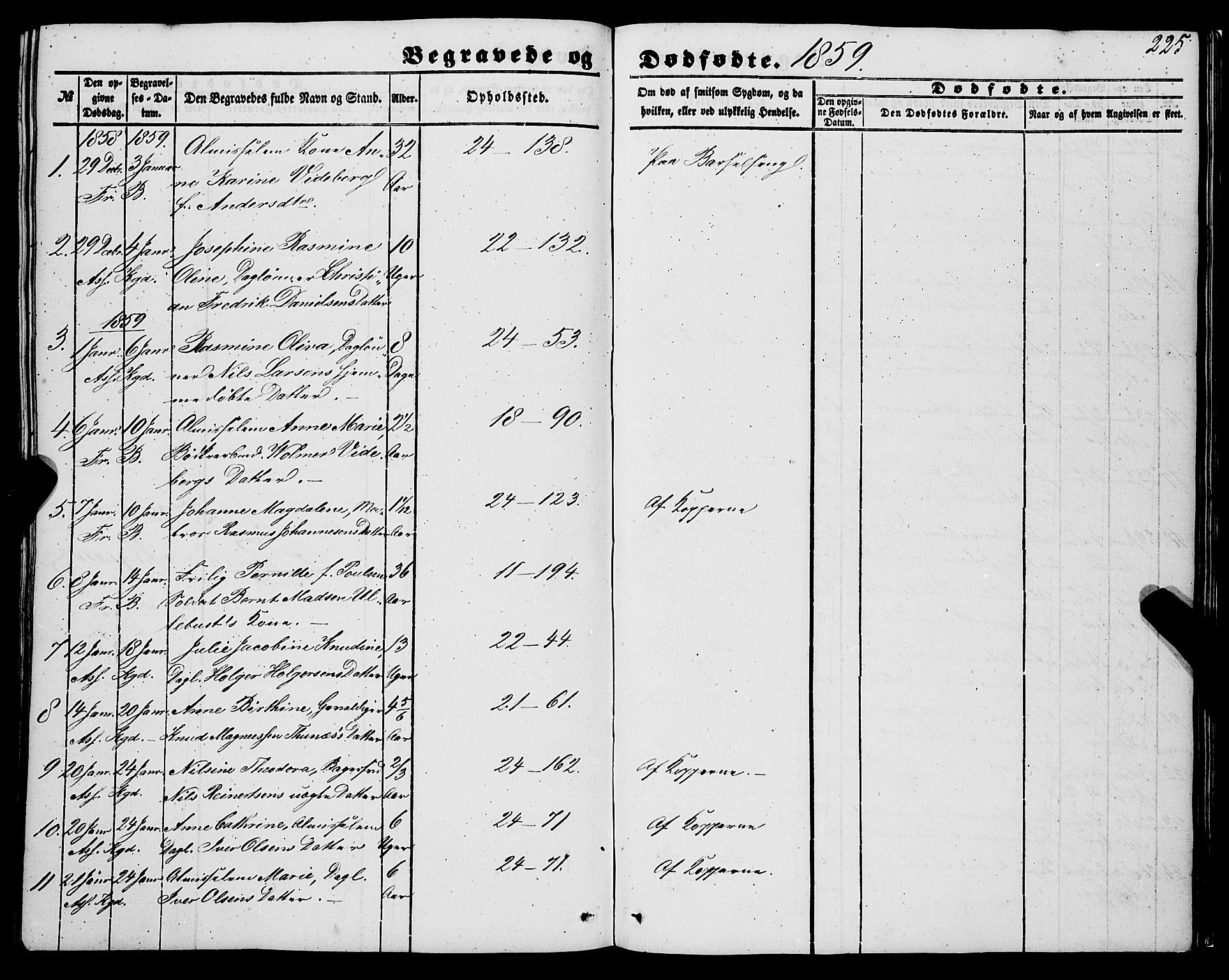 Korskirken sokneprestembete, SAB/A-76101/H/Haa: Parish register (official) no. E 2, 1848-1862, p. 225