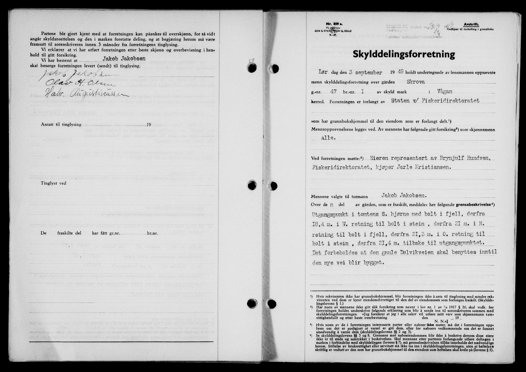 Lofoten sorenskriveri, SAT/A-0017/1/2/2C/L0021a: Mortgage book no. 21a, 1949-1949, Diary no: : 2313/1949