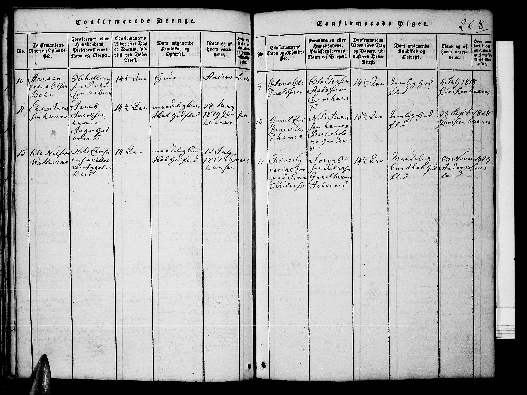 Tveit sokneprestkontor, AV/SAK-1111-0043/F/Fb/L0001: Parish register (copy) no. B 1, 1820-1834, p. 268