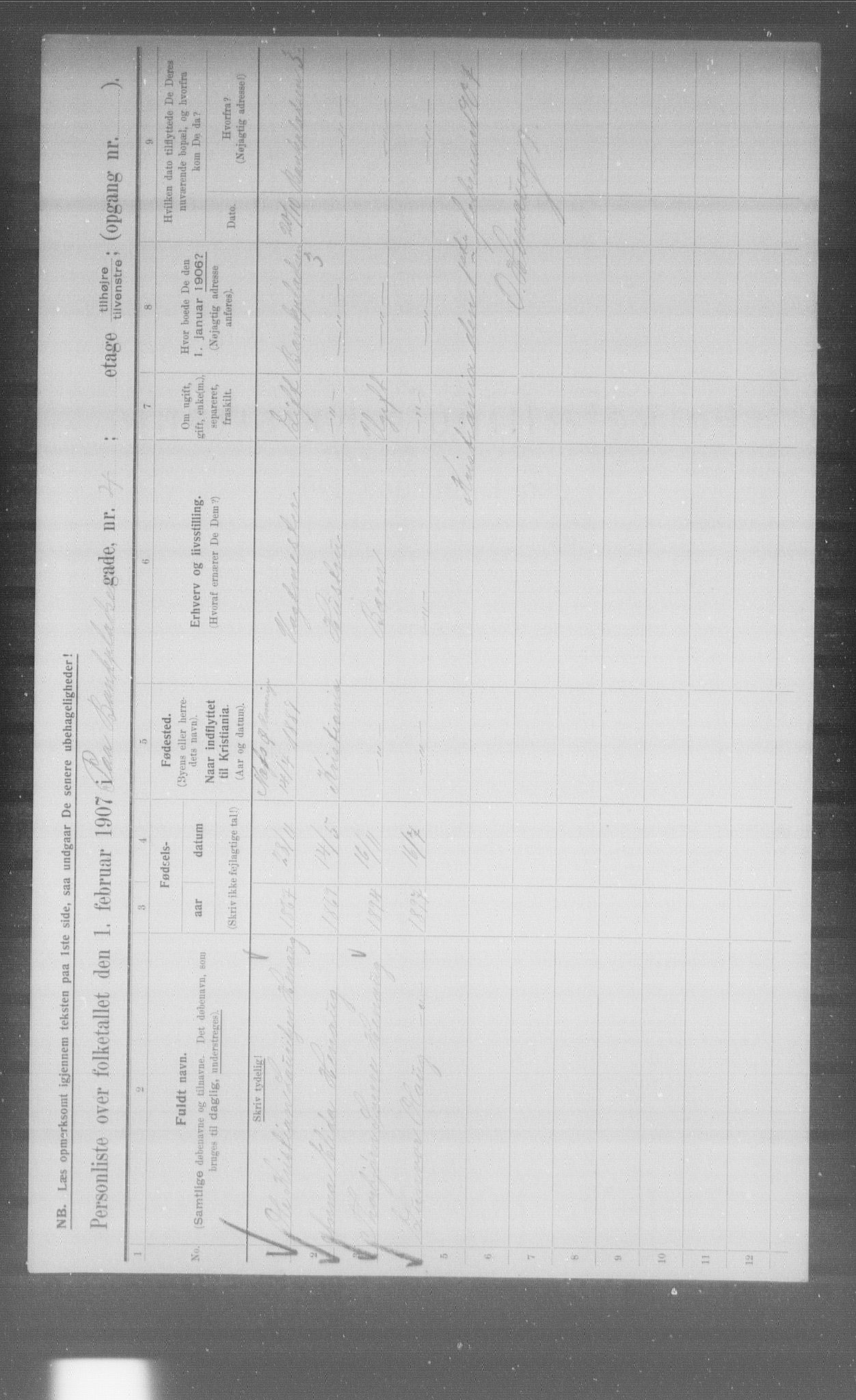 OBA, Municipal Census 1907 for Kristiania, 1907, p. 1786