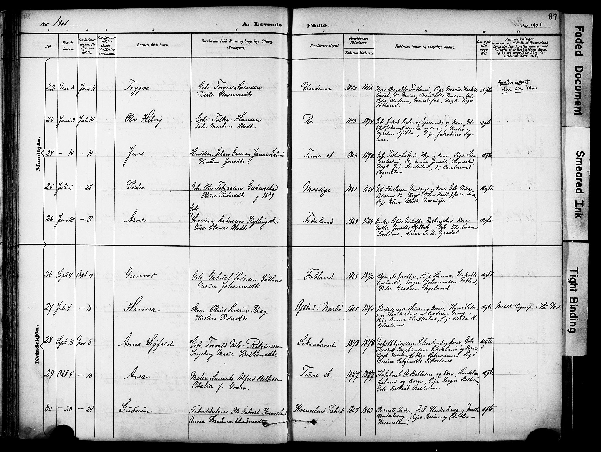 Lye sokneprestkontor, AV/SAST-A-101794/001/30BA/L0011: Parish register (official) no. A 9, 1893-1903, p. 97