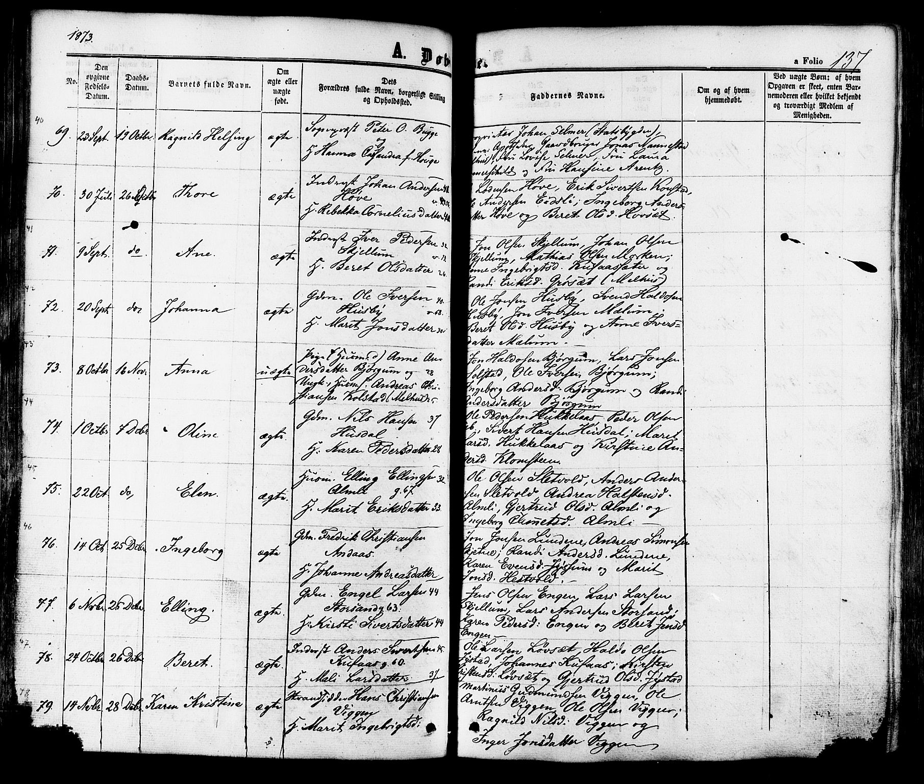 Ministerialprotokoller, klokkerbøker og fødselsregistre - Sør-Trøndelag, SAT/A-1456/665/L0772: Parish register (official) no. 665A07, 1856-1878, p. 137