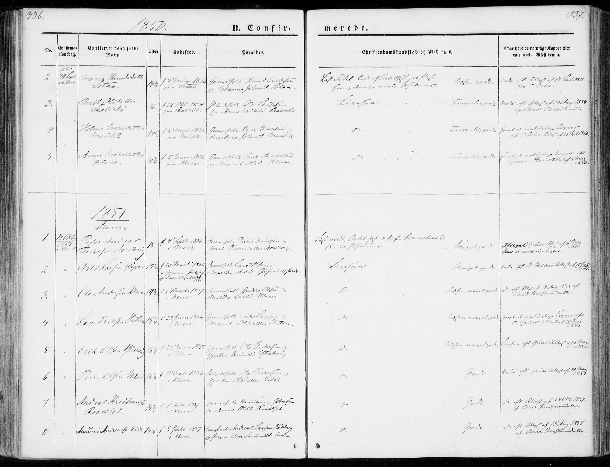 Ministerialprotokoller, klokkerbøker og fødselsregistre - Møre og Romsdal, SAT/A-1454/557/L0680: Parish register (official) no. 557A02, 1843-1869, p. 336-337