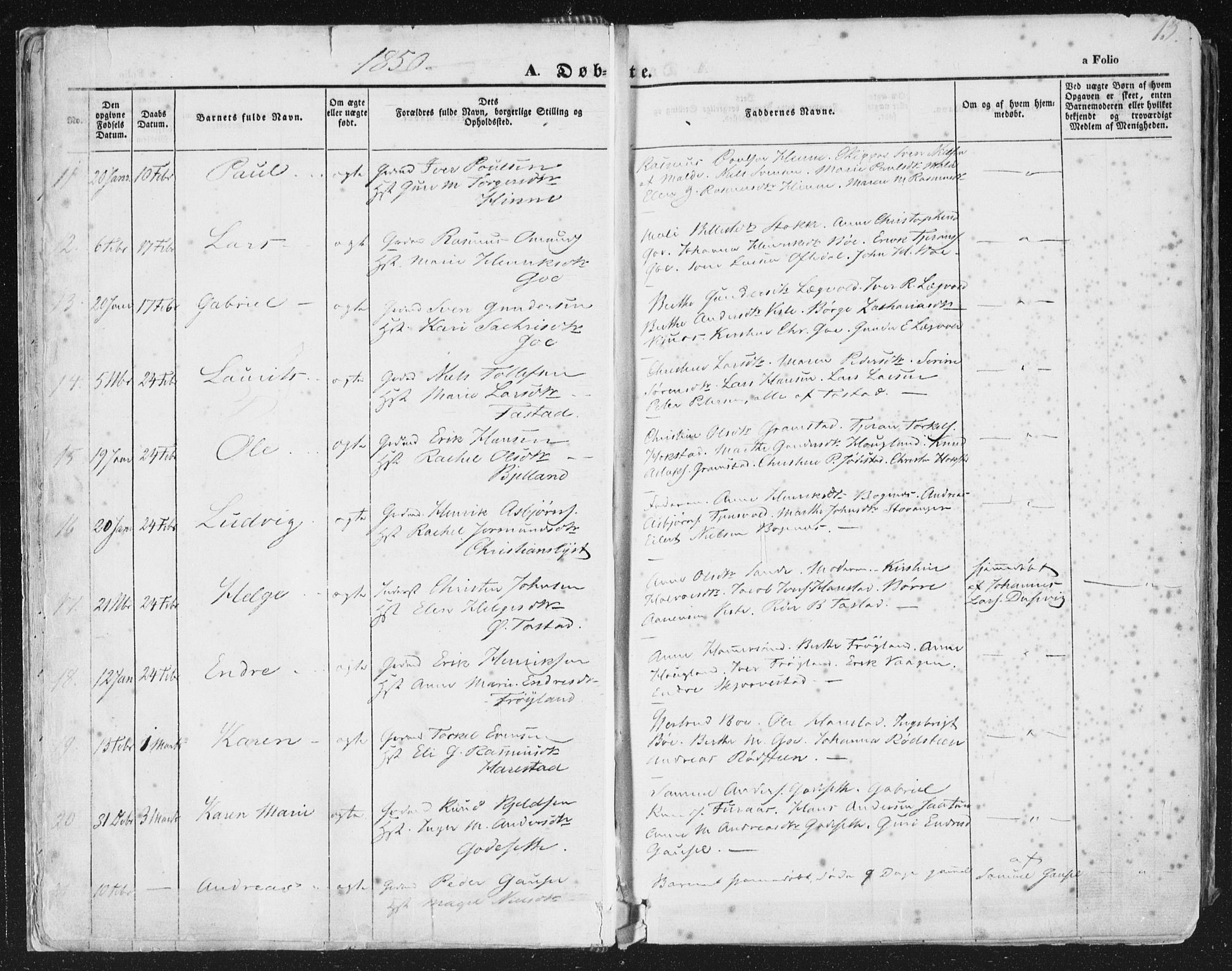 Hetland sokneprestkontor, AV/SAST-A-101826/30/30BA/L0002: Parish register (official) no. A 2, 1849-1869, p. 13