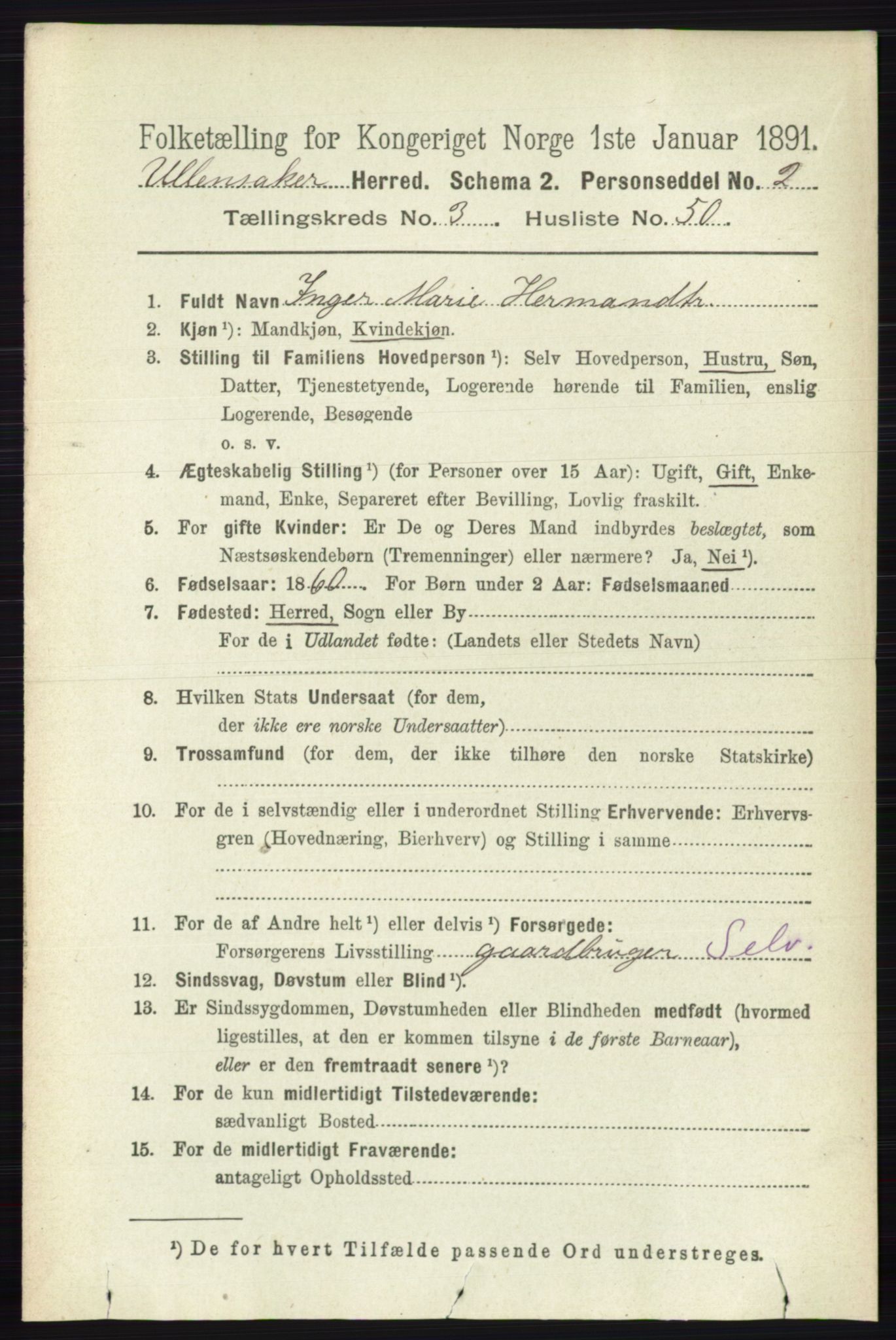 RA, 1891 census for 0235 Ullensaker, 1891, p. 1407