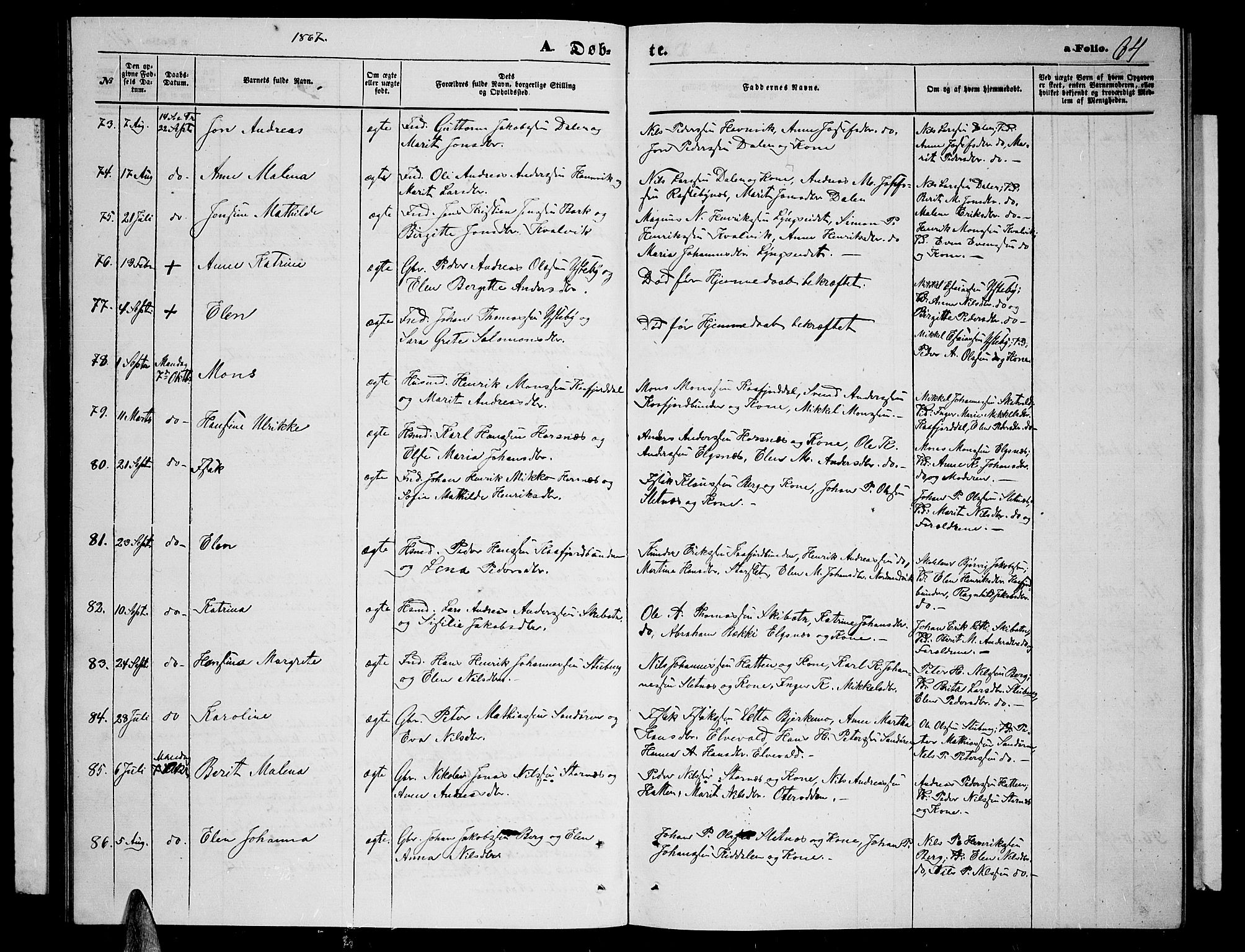 Lyngen sokneprestembete, AV/SATØ-S-1289/H/He/Heb/L0003klokker: Parish register (copy) no. 3, 1861-1867, p. 64