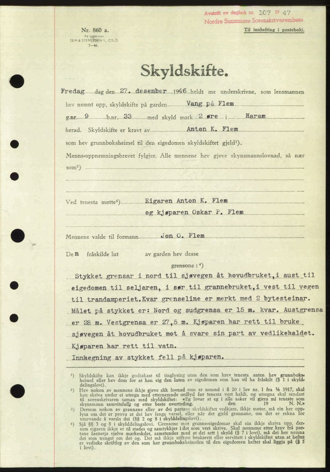 Nordre Sunnmøre sorenskriveri, AV/SAT-A-0006/1/2/2C/2Ca: Mortgage book no. A23, 1946-1947, Diary no: : 107/1947