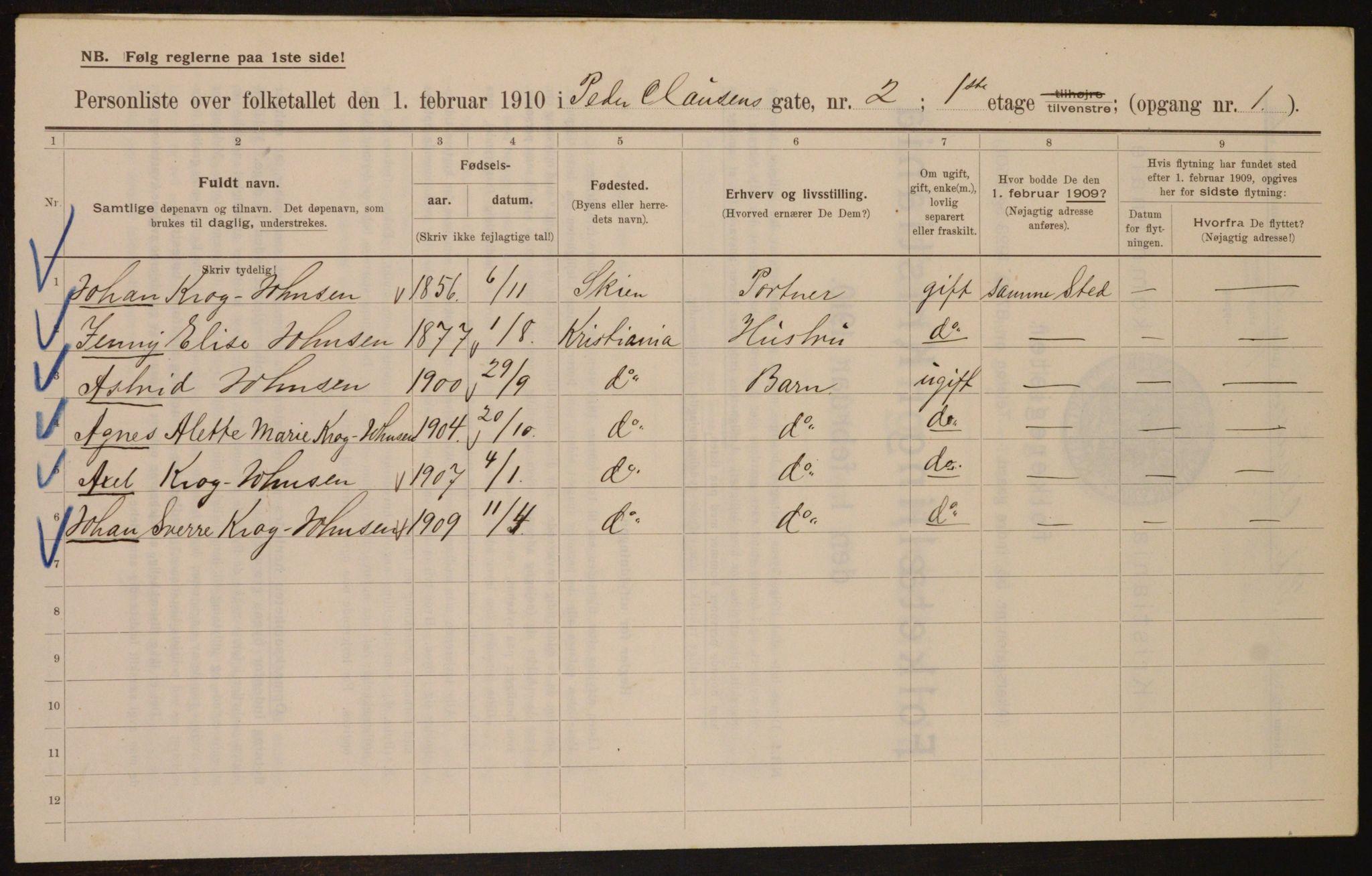 OBA, Municipal Census 1910 for Kristiania, 1910, p. 75664