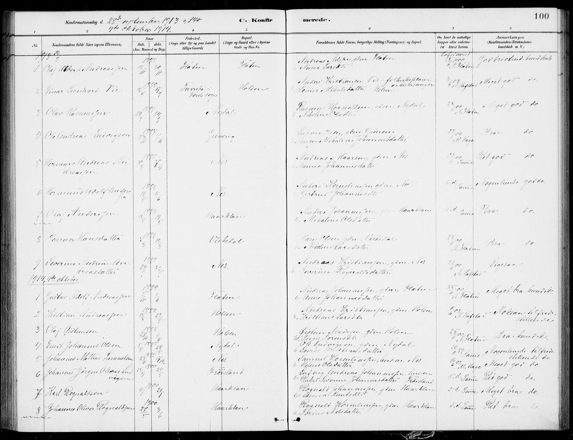 Førde sokneprestembete, SAB/A-79901/H/Haa/Haac/L0001: Parish register (official) no. C  1, 1881-1920, p. 100