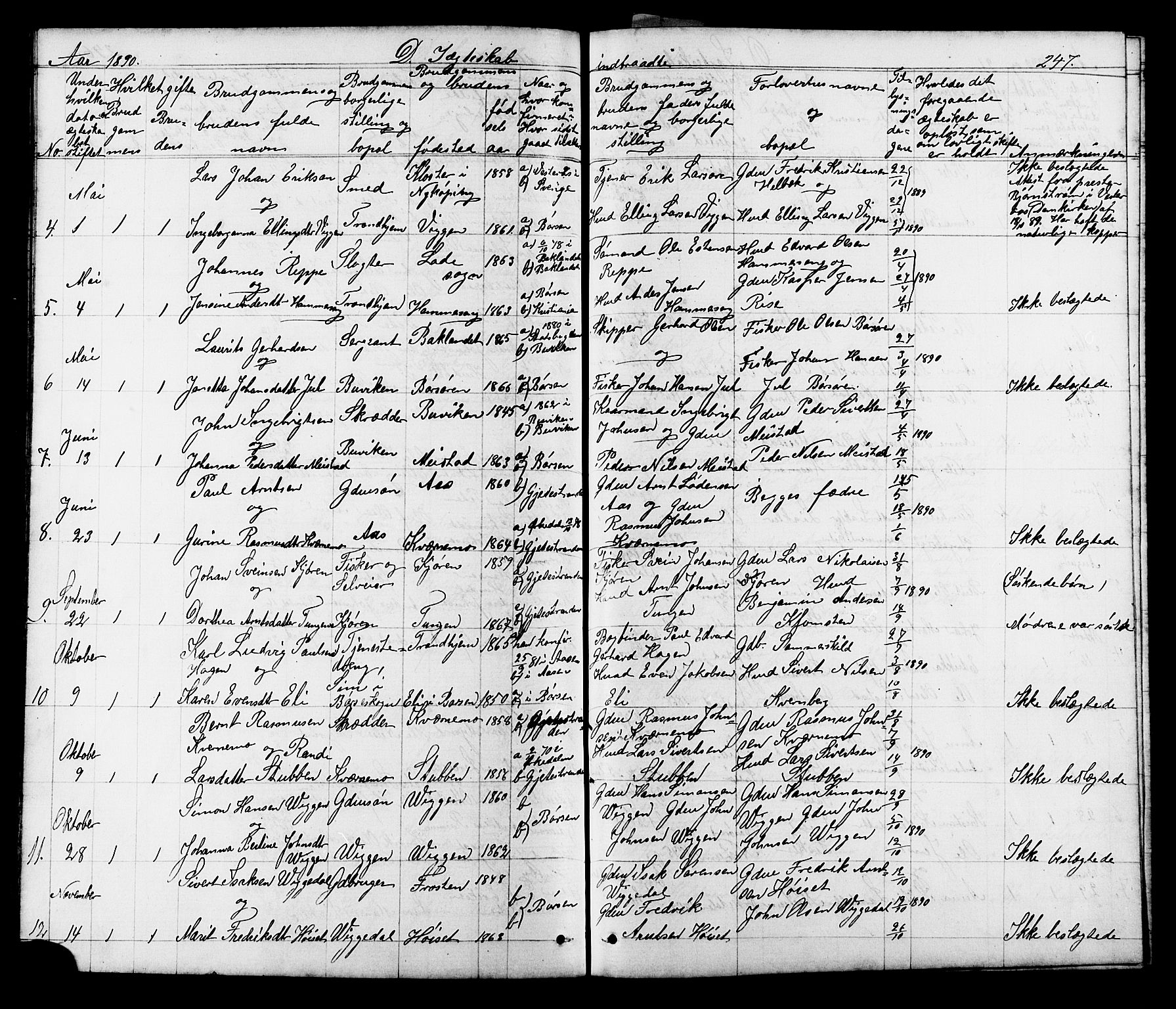 Ministerialprotokoller, klokkerbøker og fødselsregistre - Sør-Trøndelag, SAT/A-1456/665/L0777: Parish register (copy) no. 665C02, 1867-1915, p. 247