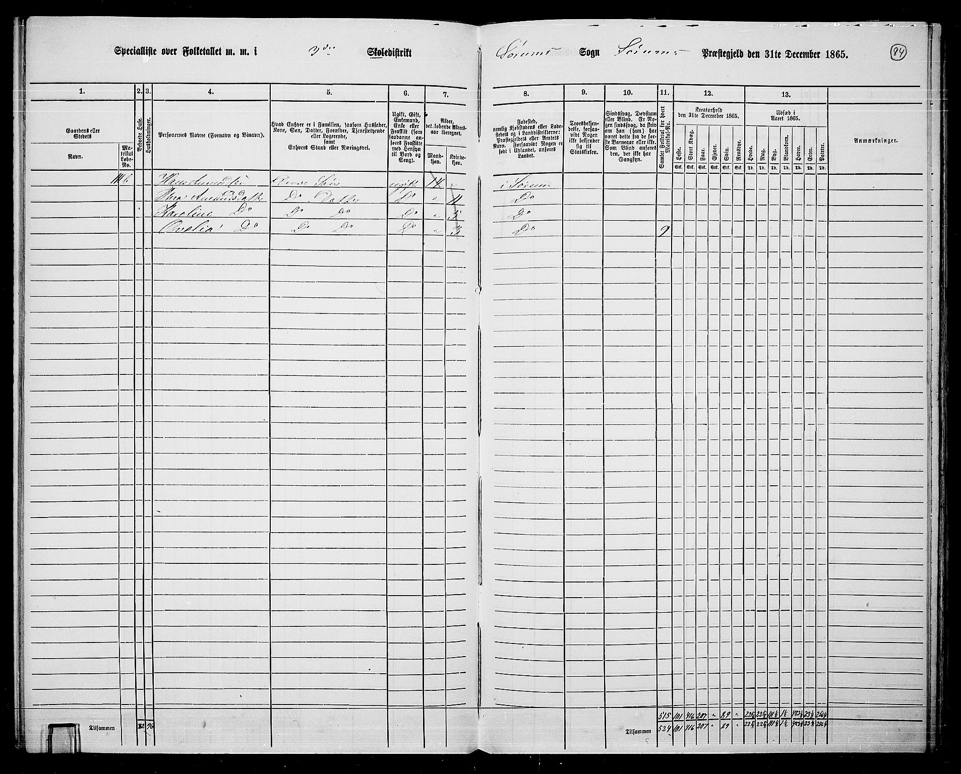 RA, 1865 census for Sørum, 1865, p. 80