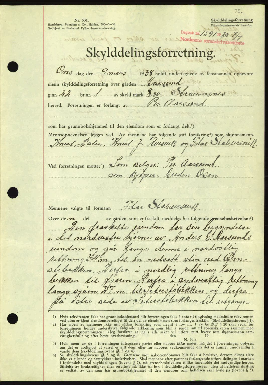 Nordmøre sorenskriveri, SAT/A-4132/1/2/2Ca: Mortgage book no. A84, 1938-1938, Diary no: : 1591/1938