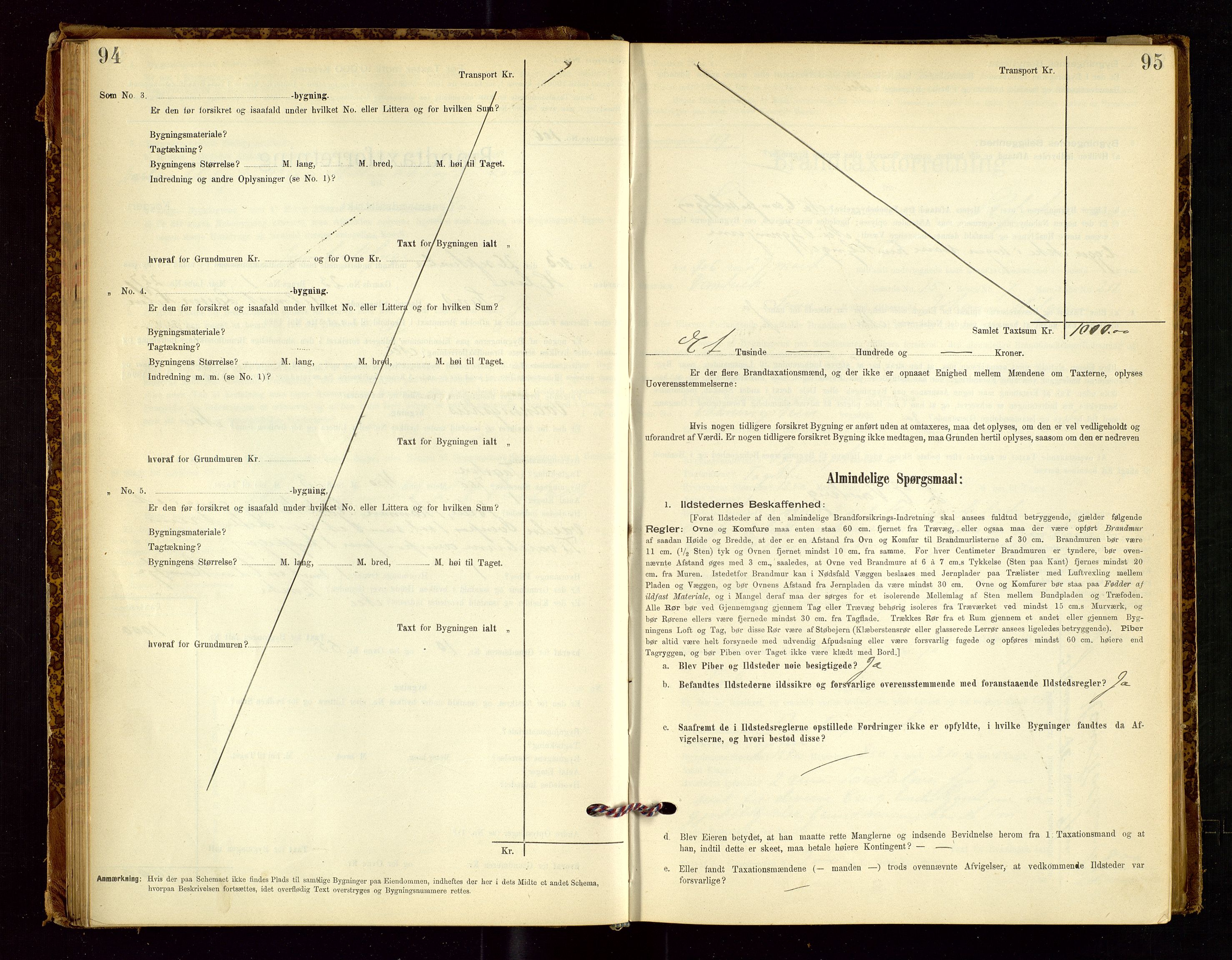 Sand lensmannskontor, AV/SAST-A-100415/Goc/L0001: "Brandtaxationsprotokol", 1895-1935, p. 94-95