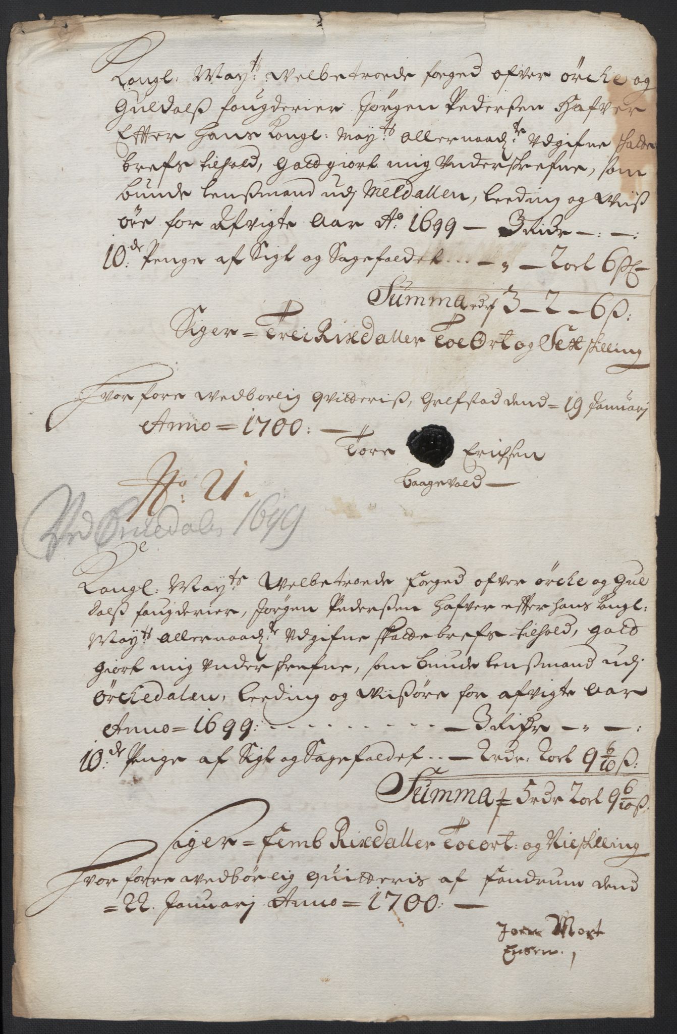 Rentekammeret inntil 1814, Reviderte regnskaper, Fogderegnskap, RA/EA-4092/R60/L3949: Fogderegnskap Orkdal og Gauldal, 1699, p. 180