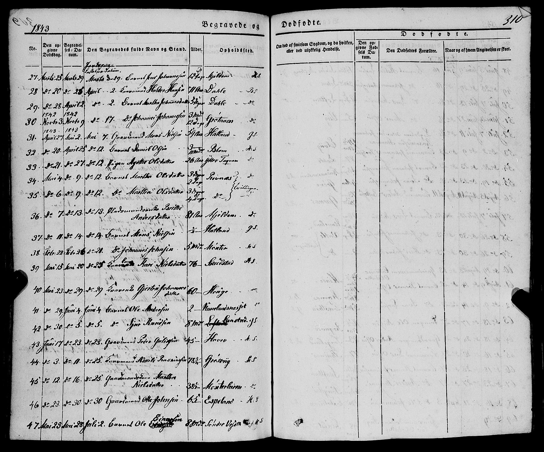 Haus sokneprestembete, AV/SAB-A-75601/H/Haa: Parish register (official) no. A 15, 1838-1847, p. 310