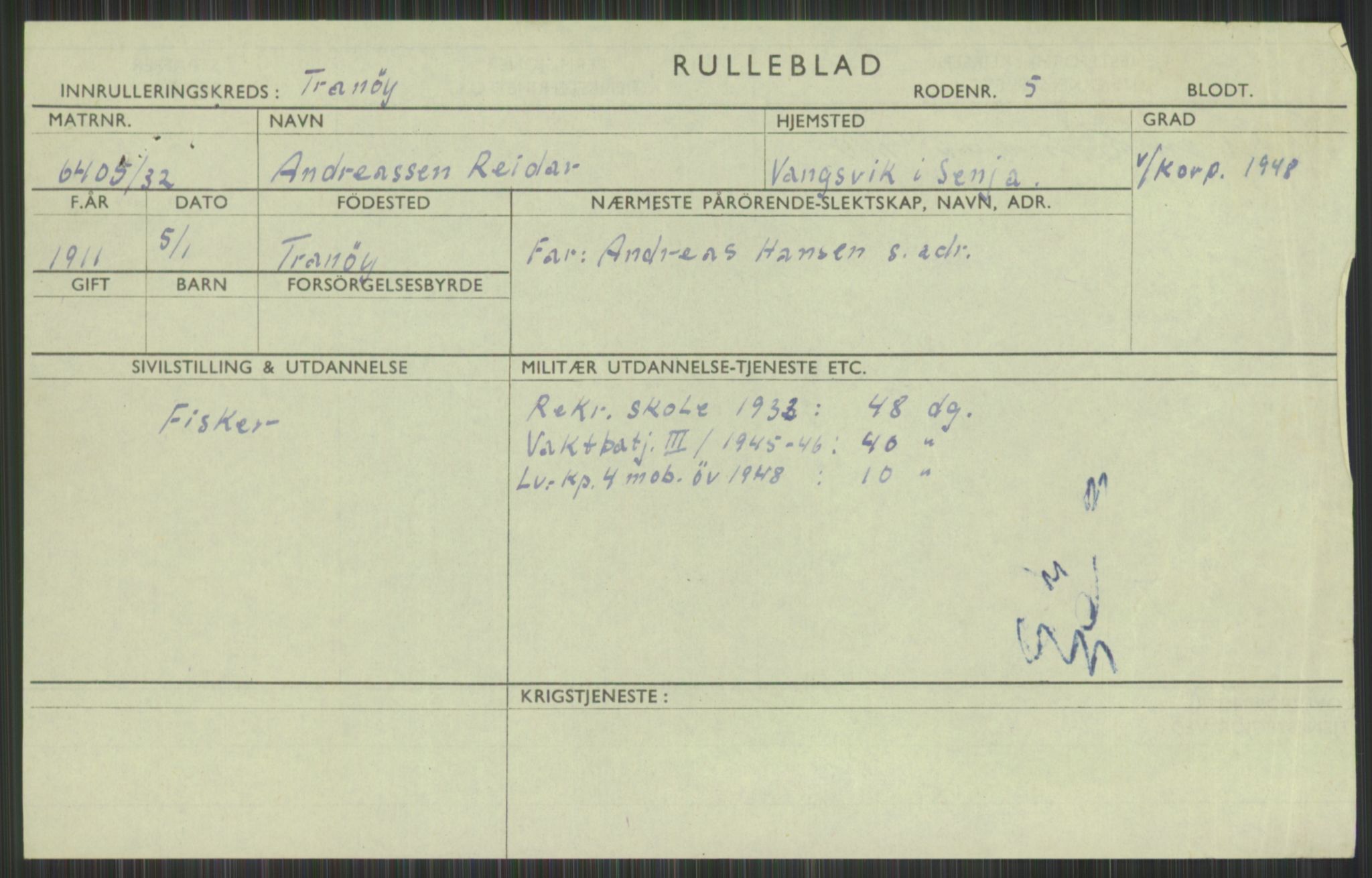 Forsvaret, Troms infanteriregiment nr. 16, AV/RA-RAFA-3146/P/Pa/L0016: Rulleblad for regimentets menige mannskaper, årsklasse 1932, 1932, p. 47