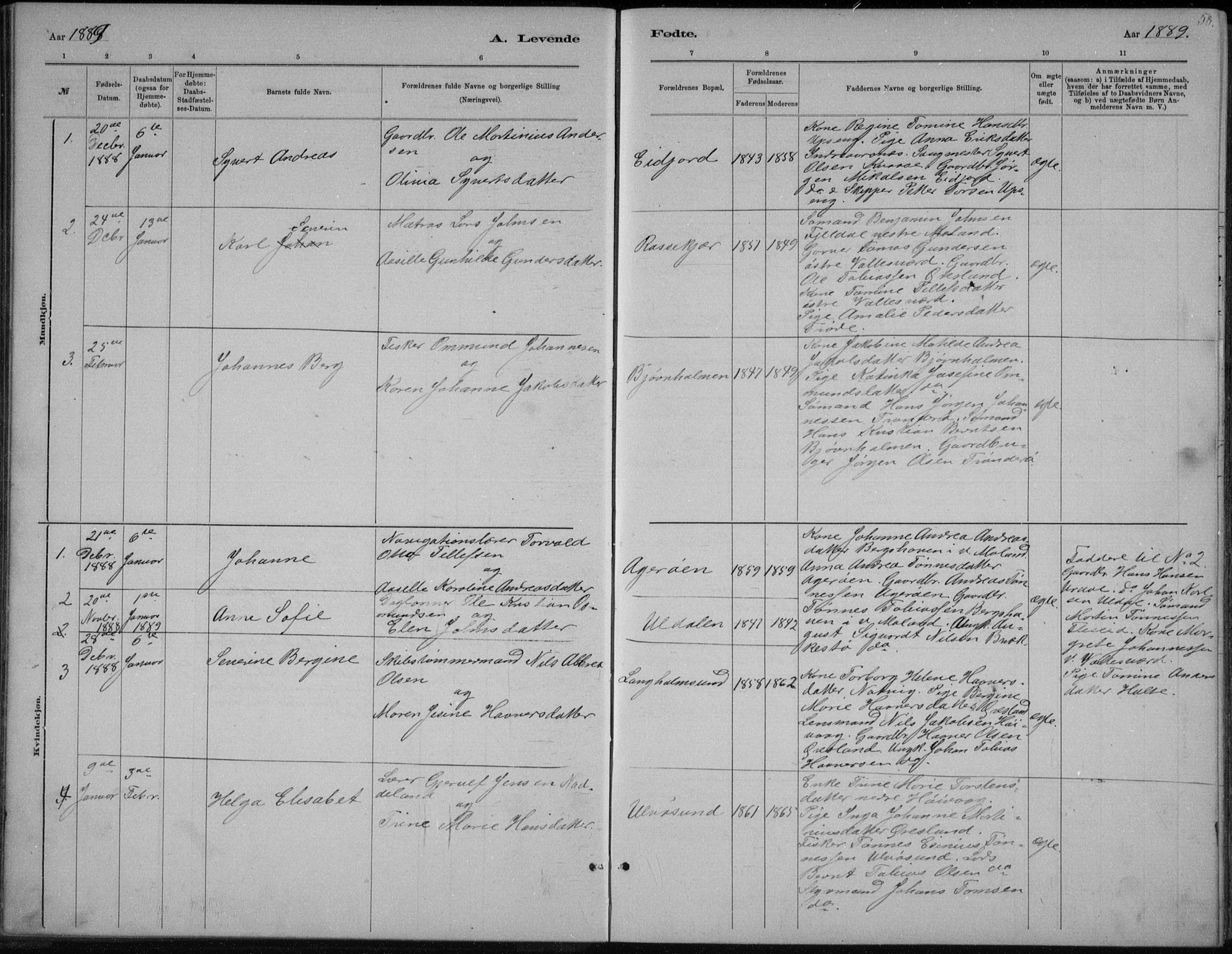 Høvåg sokneprestkontor, AV/SAK-1111-0025/F/Fb/L0004: Parish register (copy) no. B 4, 1883-1898, p. 58