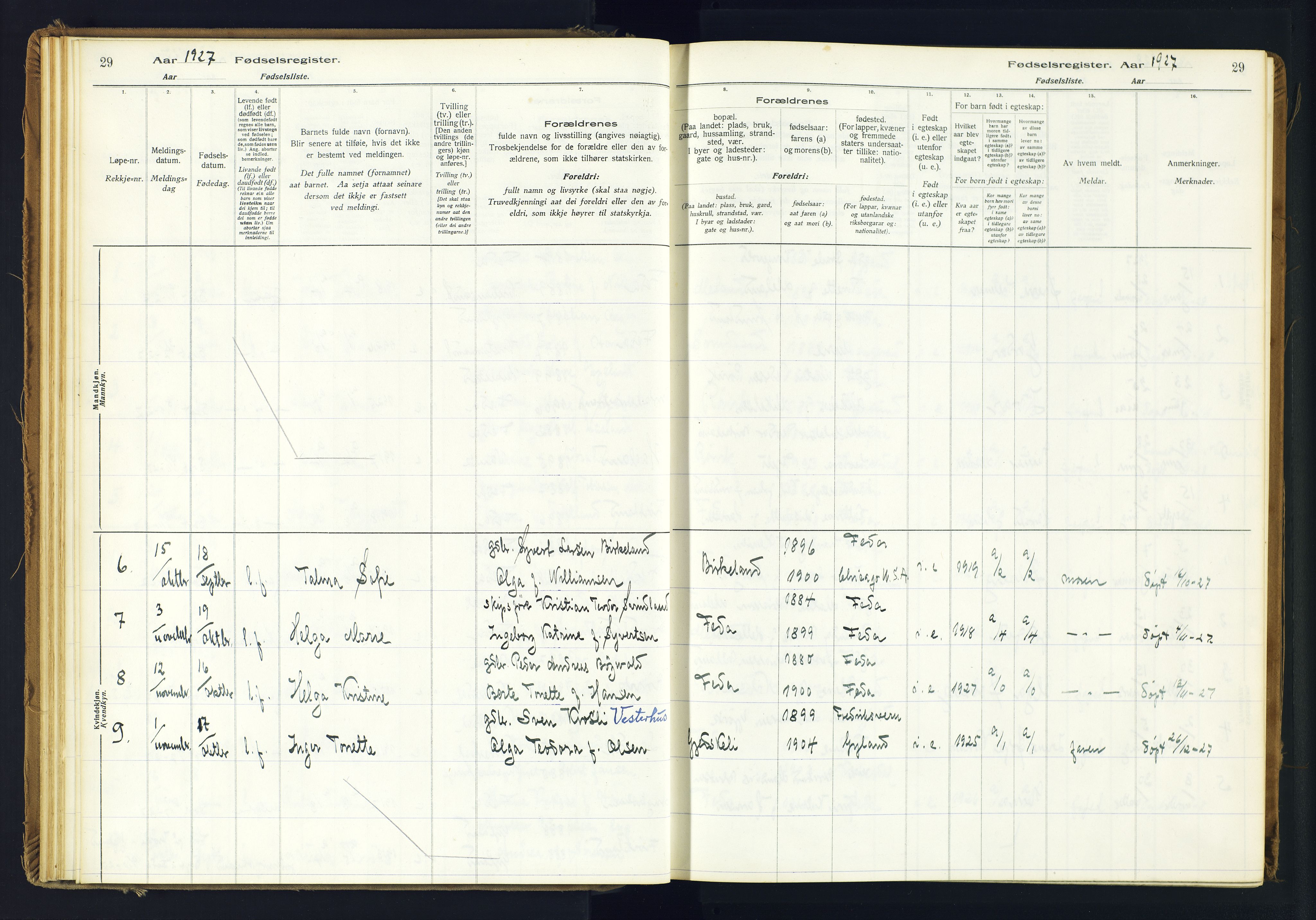 Kvinesdal sokneprestkontor, AV/SAK-1111-0026/J/Ja/L0005: Birth register no. 5, 1916-1982, p. 29