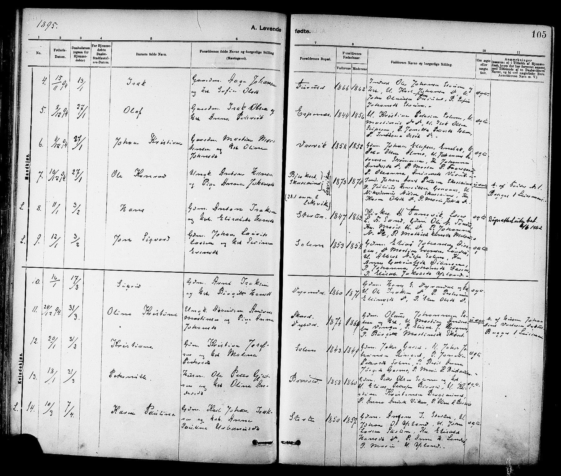 Ministerialprotokoller, klokkerbøker og fødselsregistre - Sør-Trøndelag, AV/SAT-A-1456/647/L0634: Parish register (official) no. 647A01, 1885-1896, p. 105