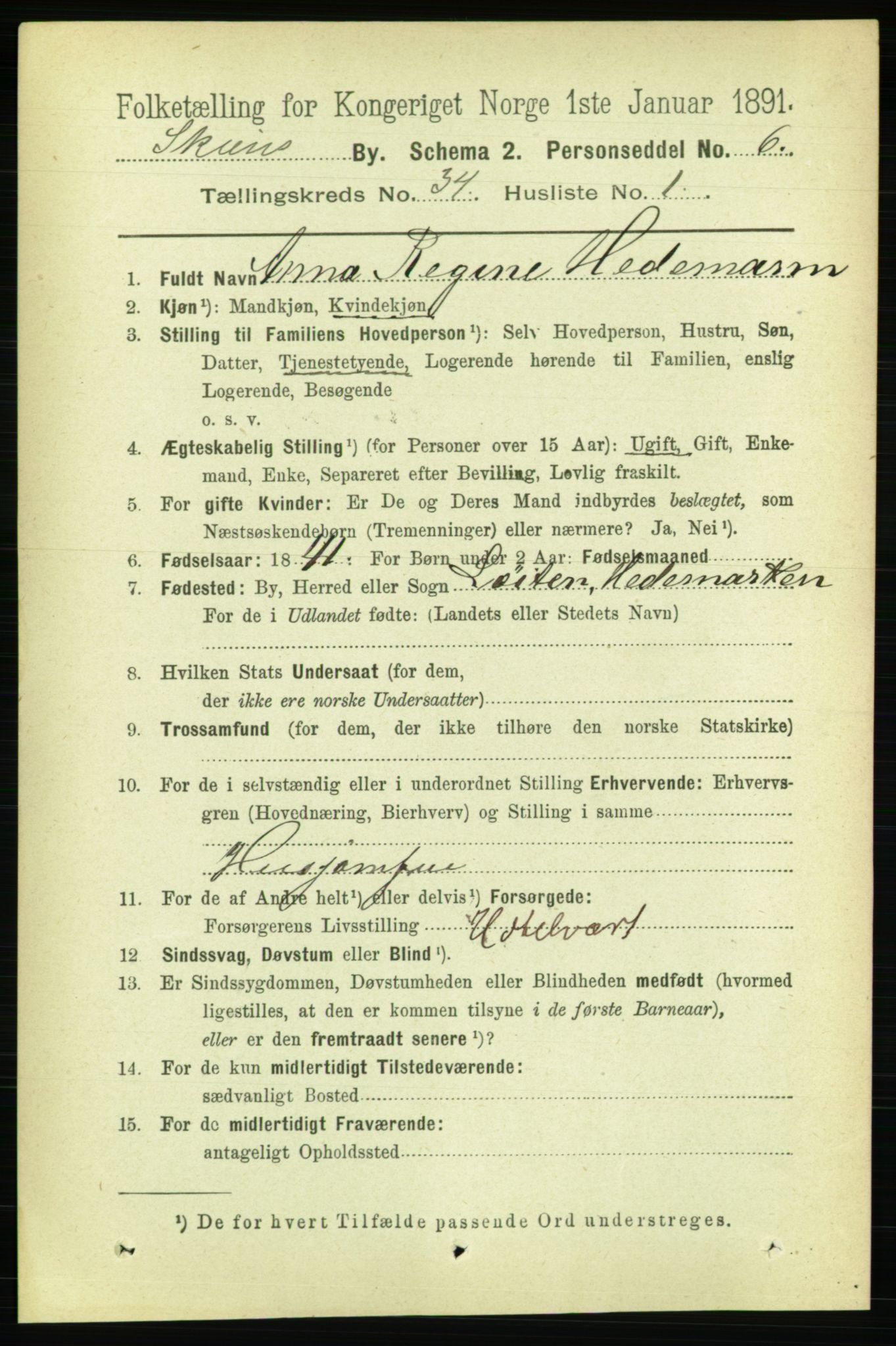 RA, 1891 census for 0806 Skien, 1891, p. 7713