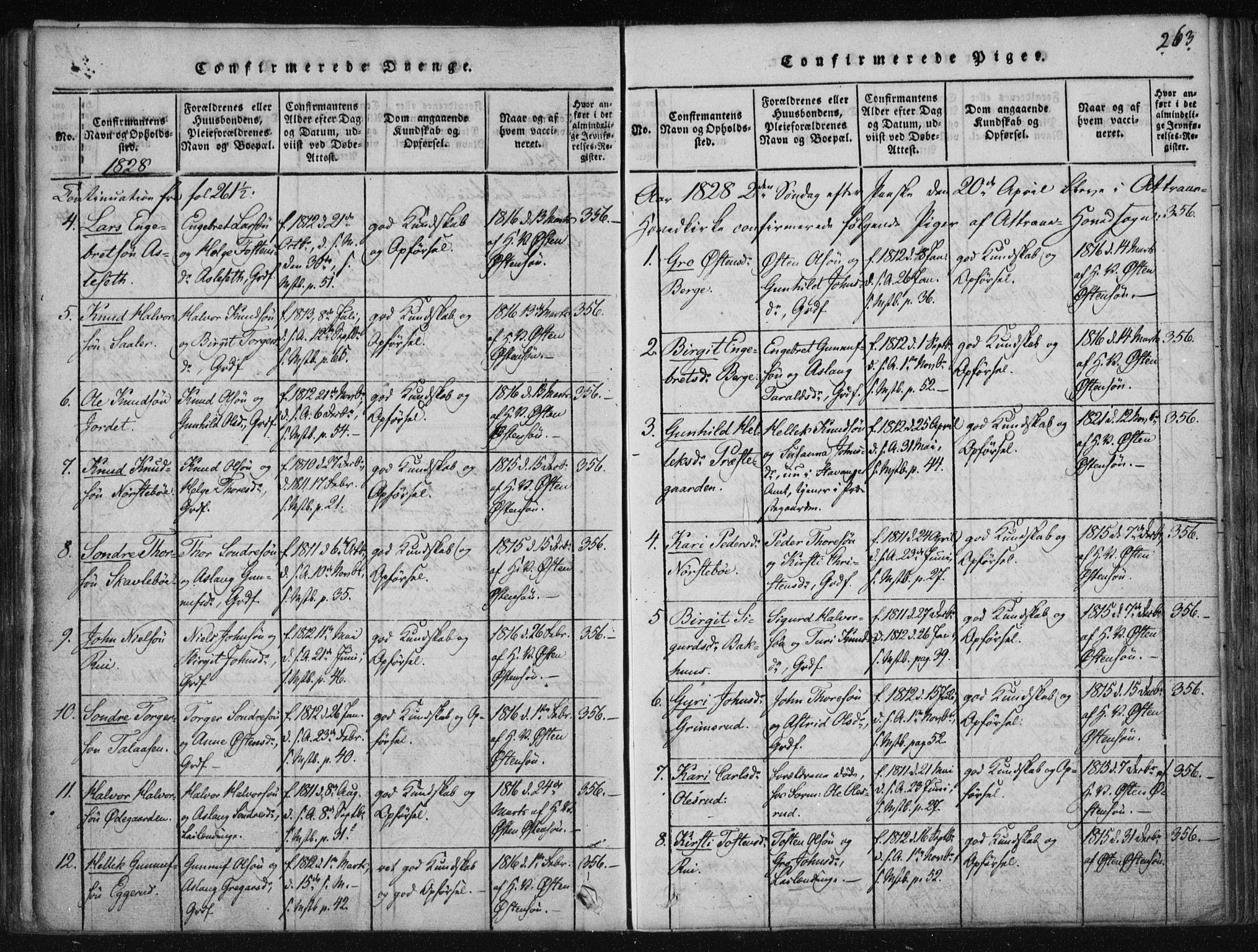 Tinn kirkebøker, SAKO/A-308/F/Fa/L0004: Parish register (official) no. I 4, 1815-1843, p. 262b-263a