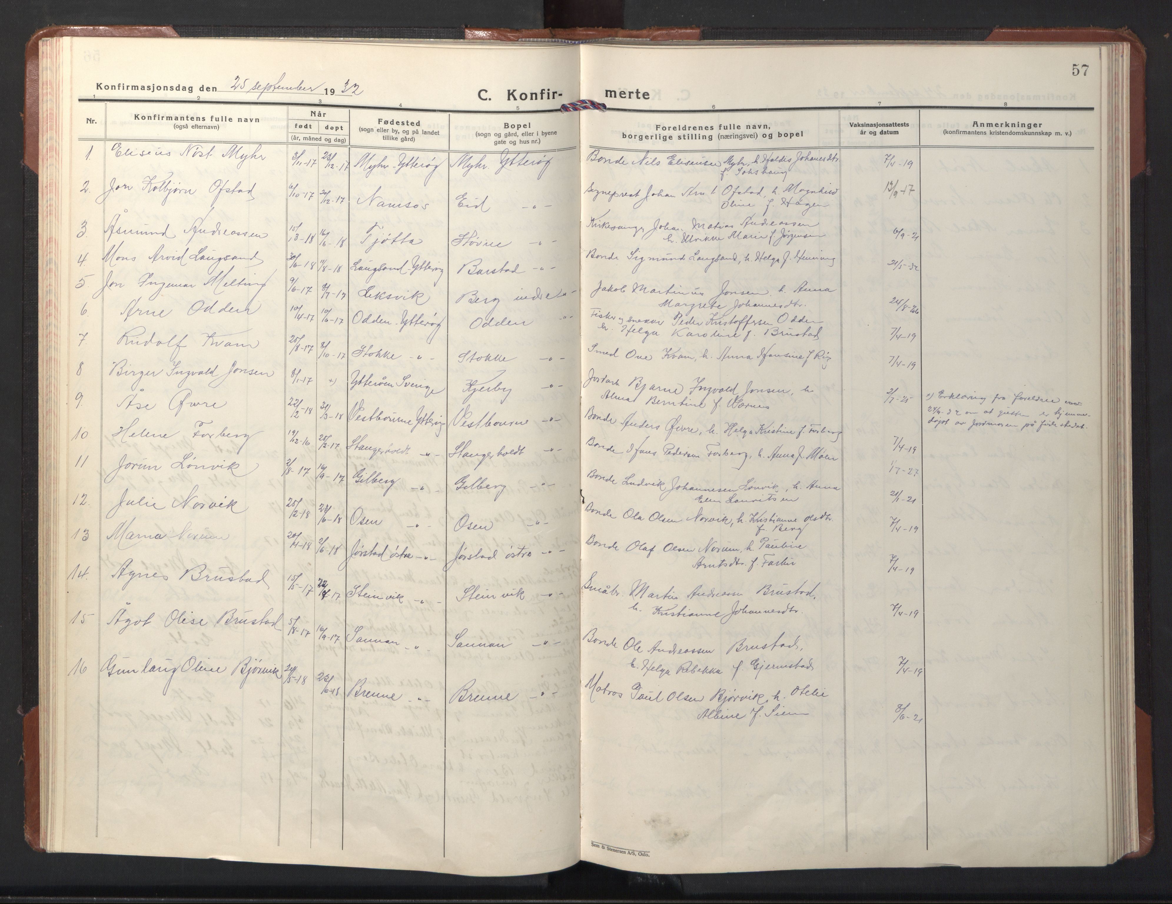 Ministerialprotokoller, klokkerbøker og fødselsregistre - Nord-Trøndelag, SAT/A-1458/722/L0227: Parish register (copy) no. 722C03, 1928-1958, p. 57