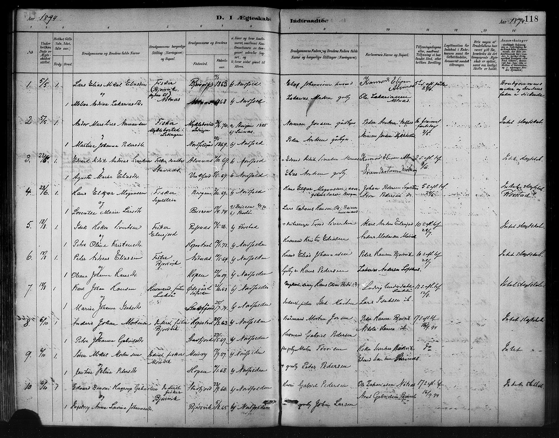 Ministerialprotokoller, klokkerbøker og fødselsregistre - Nordland, AV/SAT-A-1459/858/L0831: Parish register (official) no. 858A01, 1884-1902, p. 118