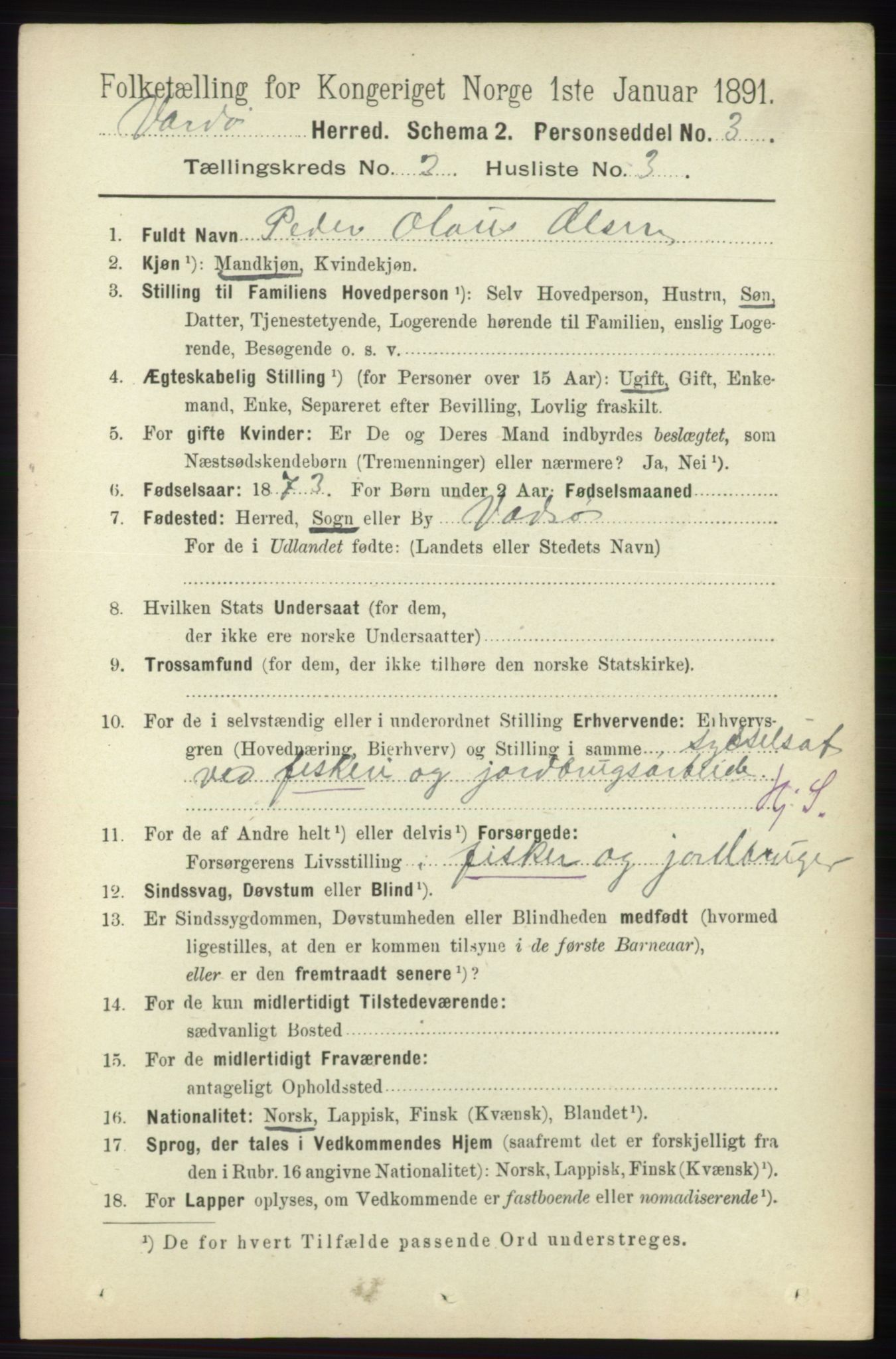 RA, 1891 census for 2028 Vardø, 1891, p. 829