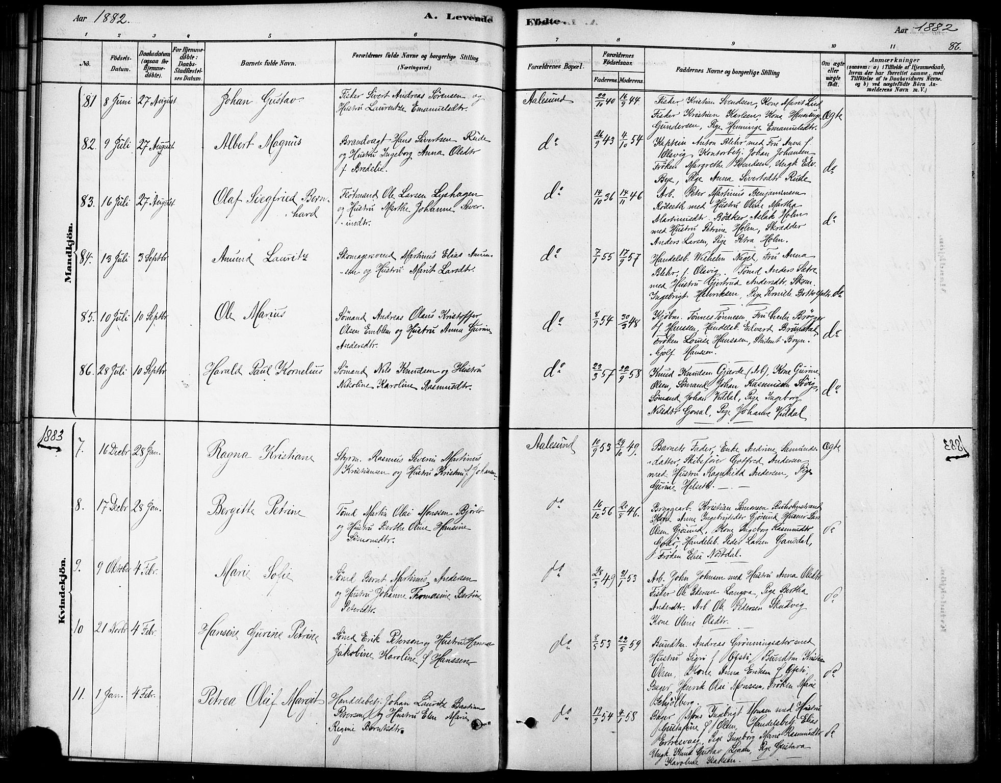 Ministerialprotokoller, klokkerbøker og fødselsregistre - Møre og Romsdal, SAT/A-1454/529/L0454: Parish register (official) no. 529A04, 1878-1885, p. 86