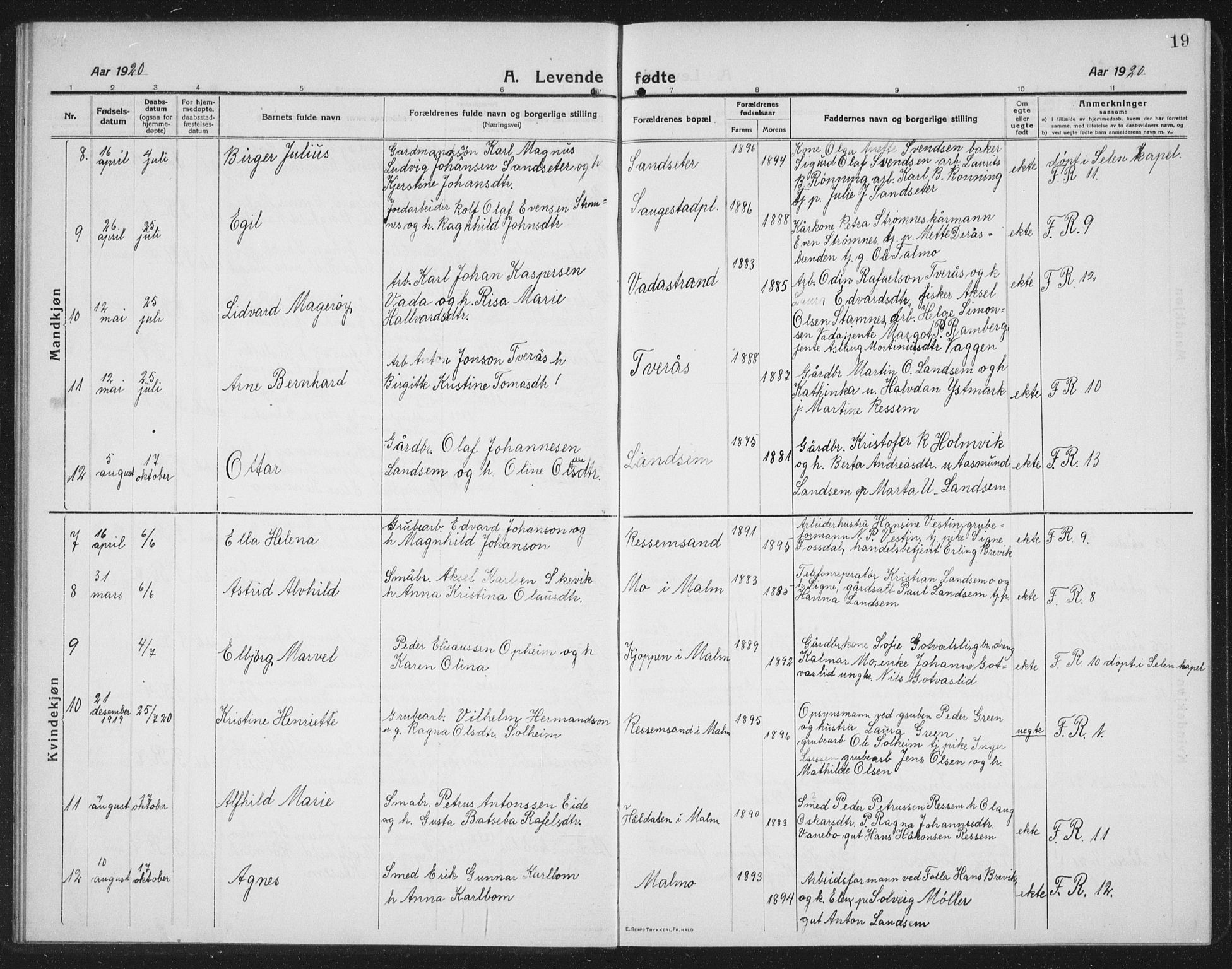 Ministerialprotokoller, klokkerbøker og fødselsregistre - Nord-Trøndelag, SAT/A-1458/745/L0434: Parish register (copy) no. 745C03, 1914-1937, p. 19