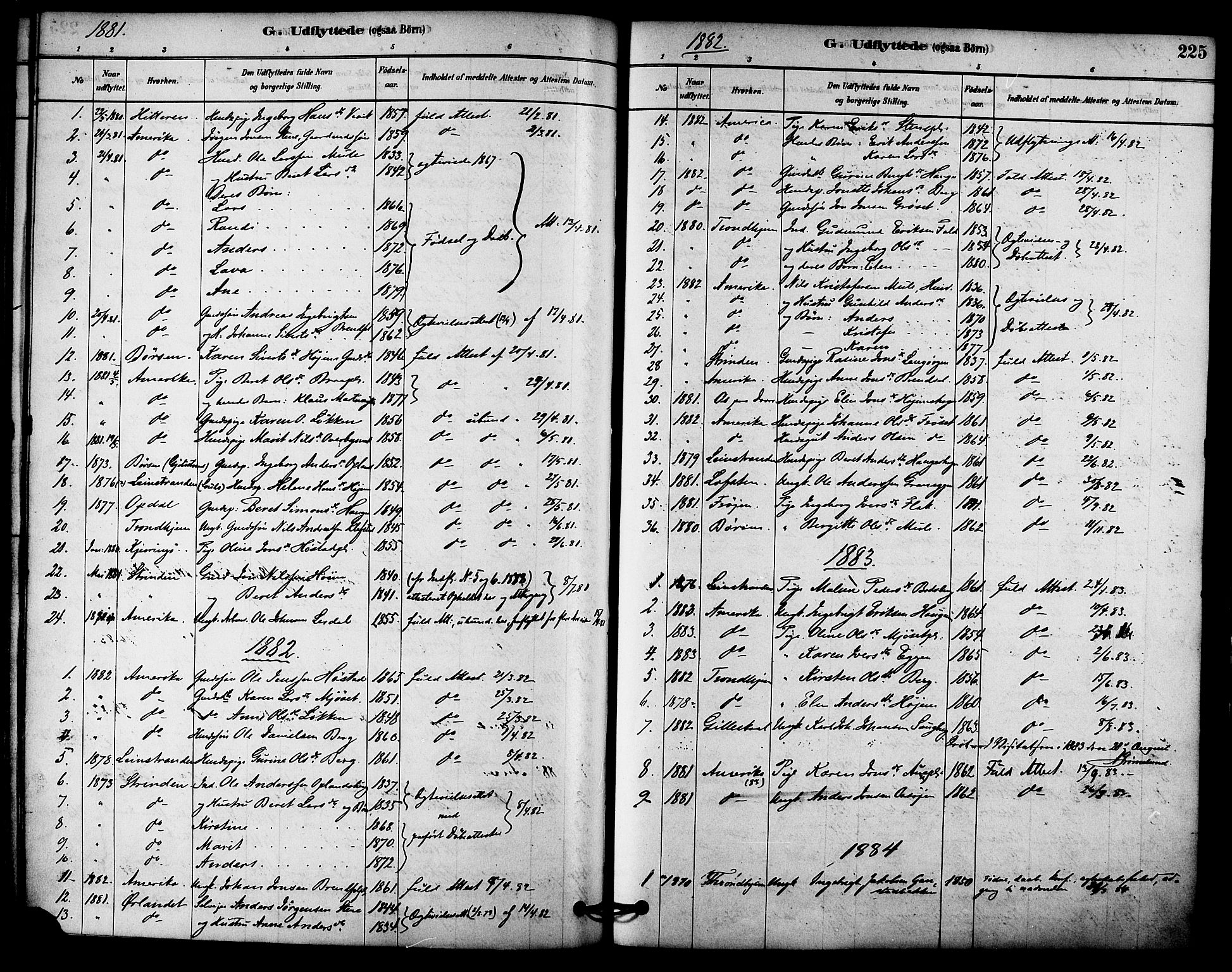 Ministerialprotokoller, klokkerbøker og fødselsregistre - Sør-Trøndelag, SAT/A-1456/612/L0378: Parish register (official) no. 612A10, 1878-1897, p. 225