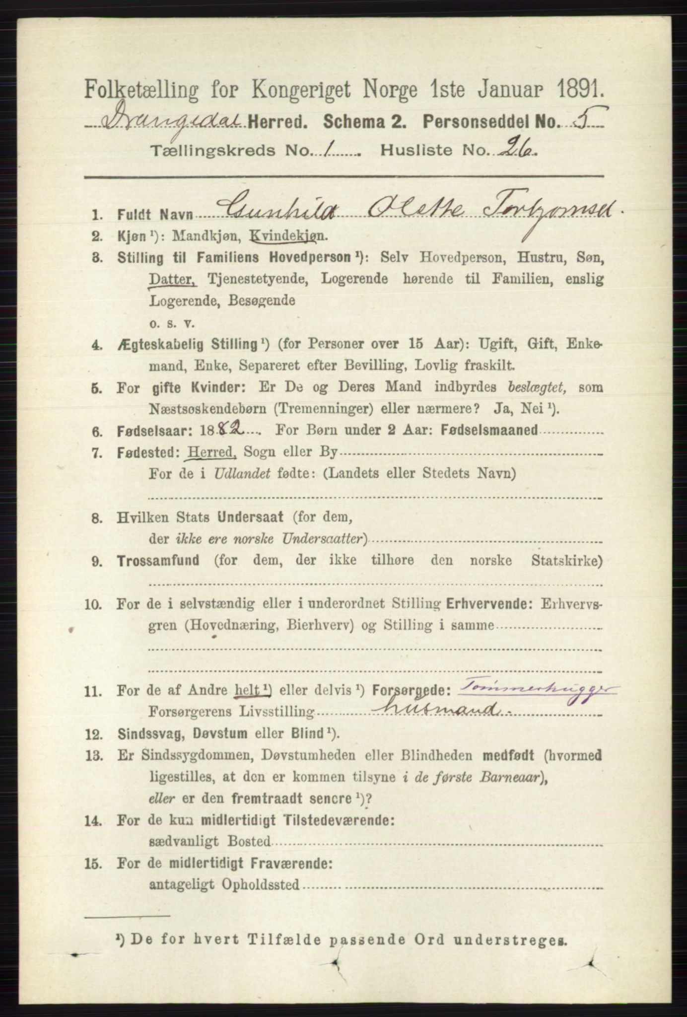RA, 1891 census for 0817 Drangedal, 1891, p. 233