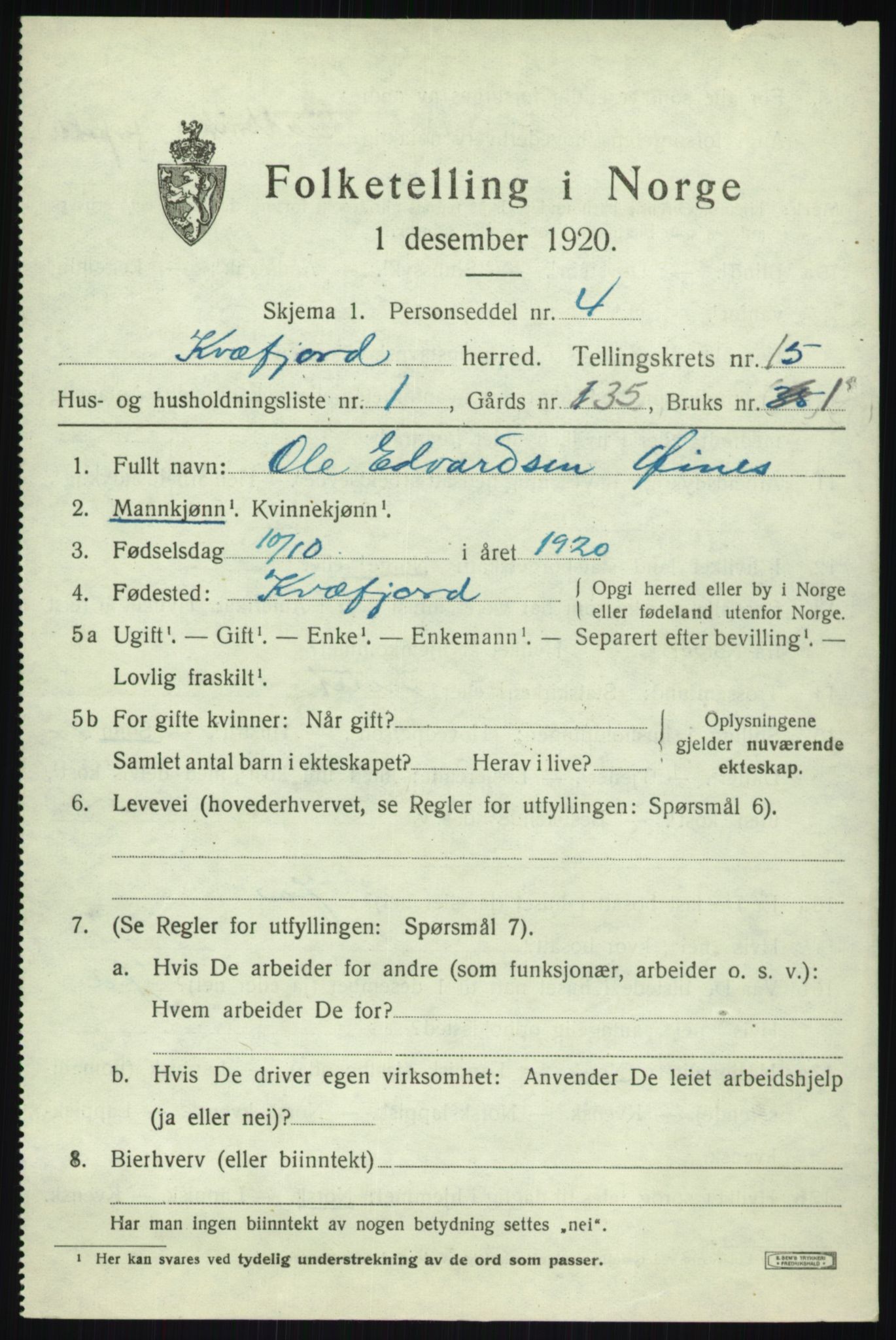 SATØ, 1920 census for Kvæfjord, 1920, p. 6919