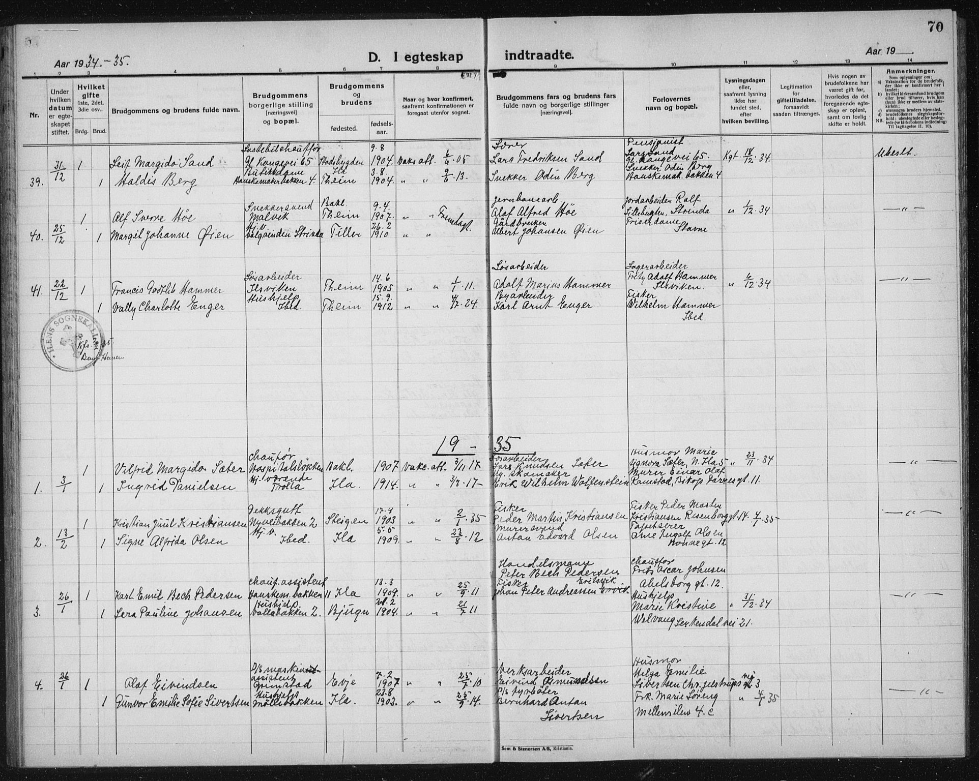 Ministerialprotokoller, klokkerbøker og fødselsregistre - Sør-Trøndelag, SAT/A-1456/603/L0176: Parish register (copy) no. 603C04, 1923-1941, p. 70