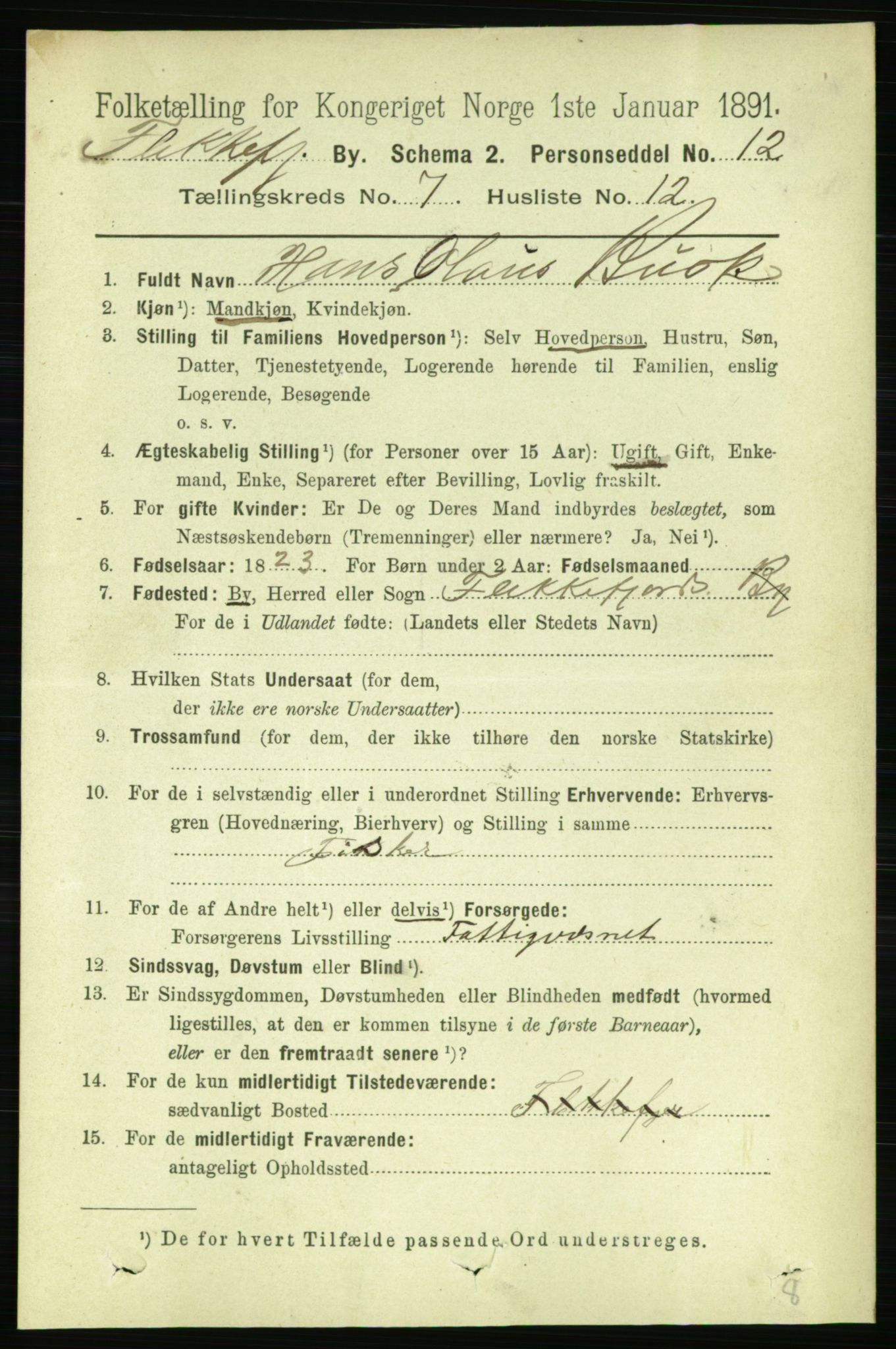 RA, 1891 census for 1004 Flekkefjord, 1891, p. 1359