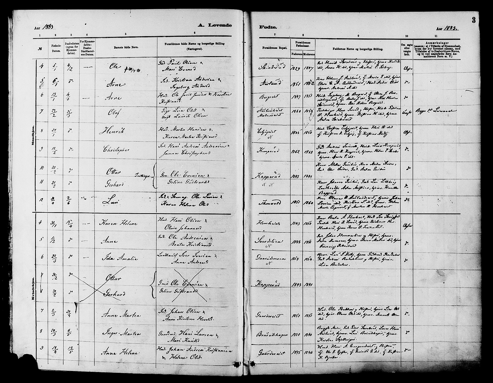 Nordre Land prestekontor, SAH/PREST-124/H/Ha/Haa/L0003: Parish register (official) no. 3, 1882-1896, p. 3