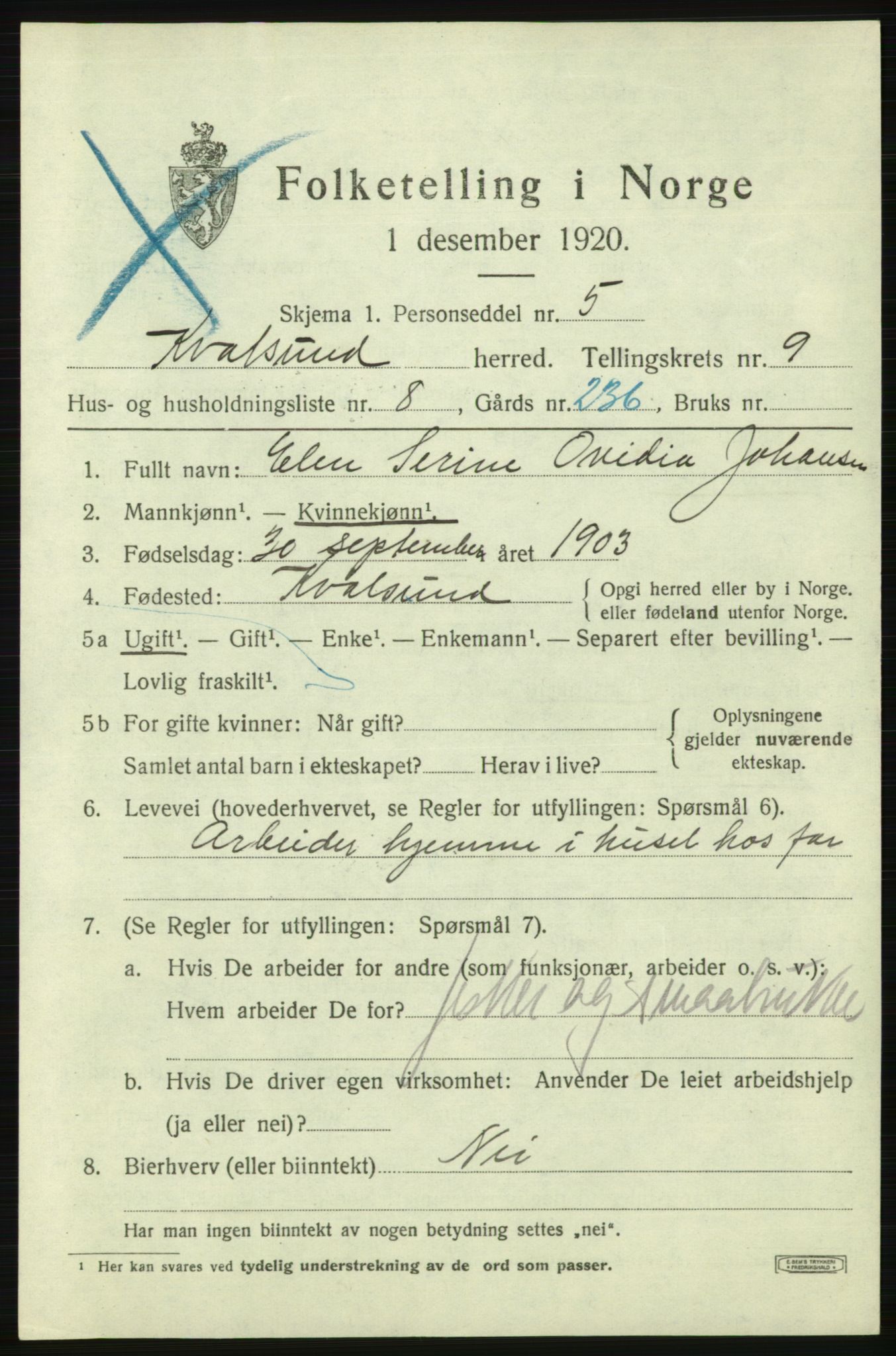 SATØ, 1920 census for , 1920, p. 2860