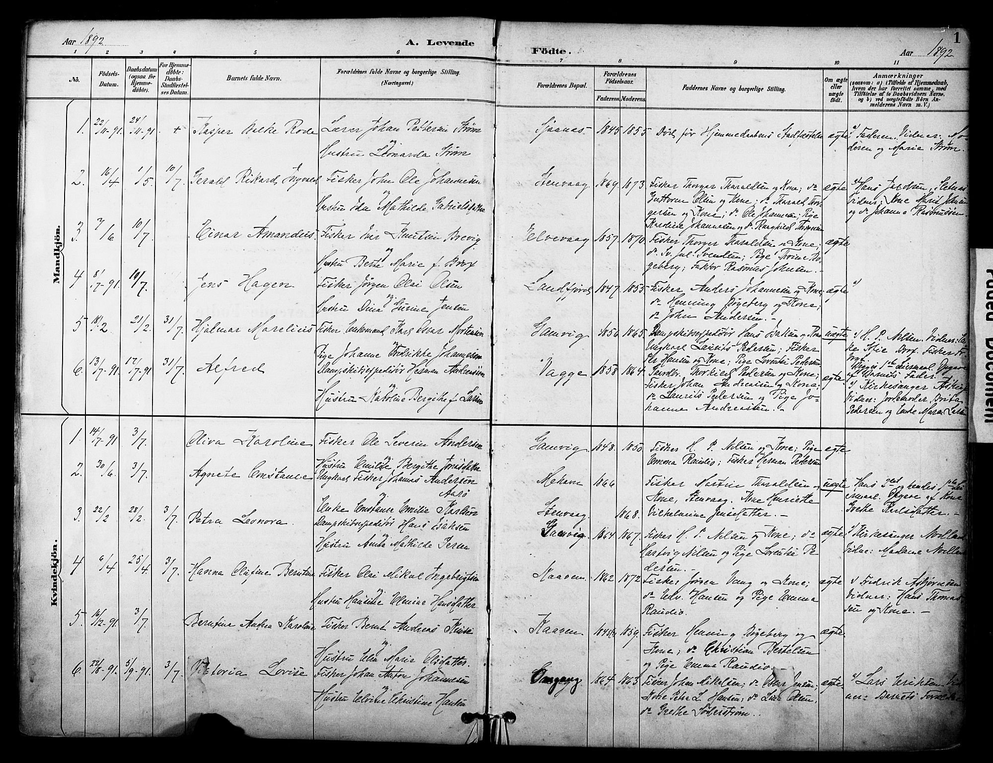 Tana sokneprestkontor, SATØ/S-1334/H/Ha/L0006kirke: Parish register (official) no. 6, 1892-1908, p. 1