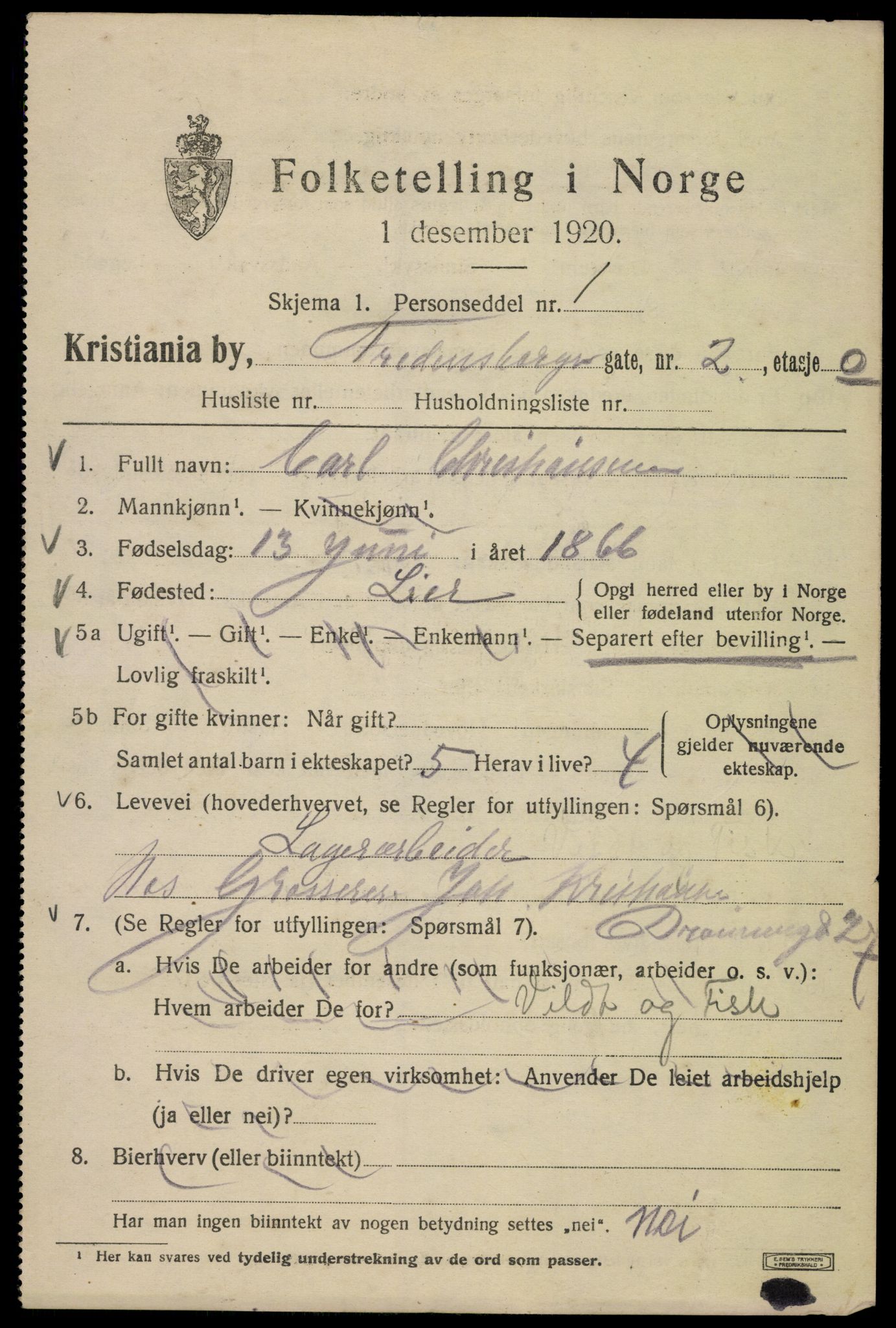 SAO, 1920 census for Kristiania, 1920, p. 233491