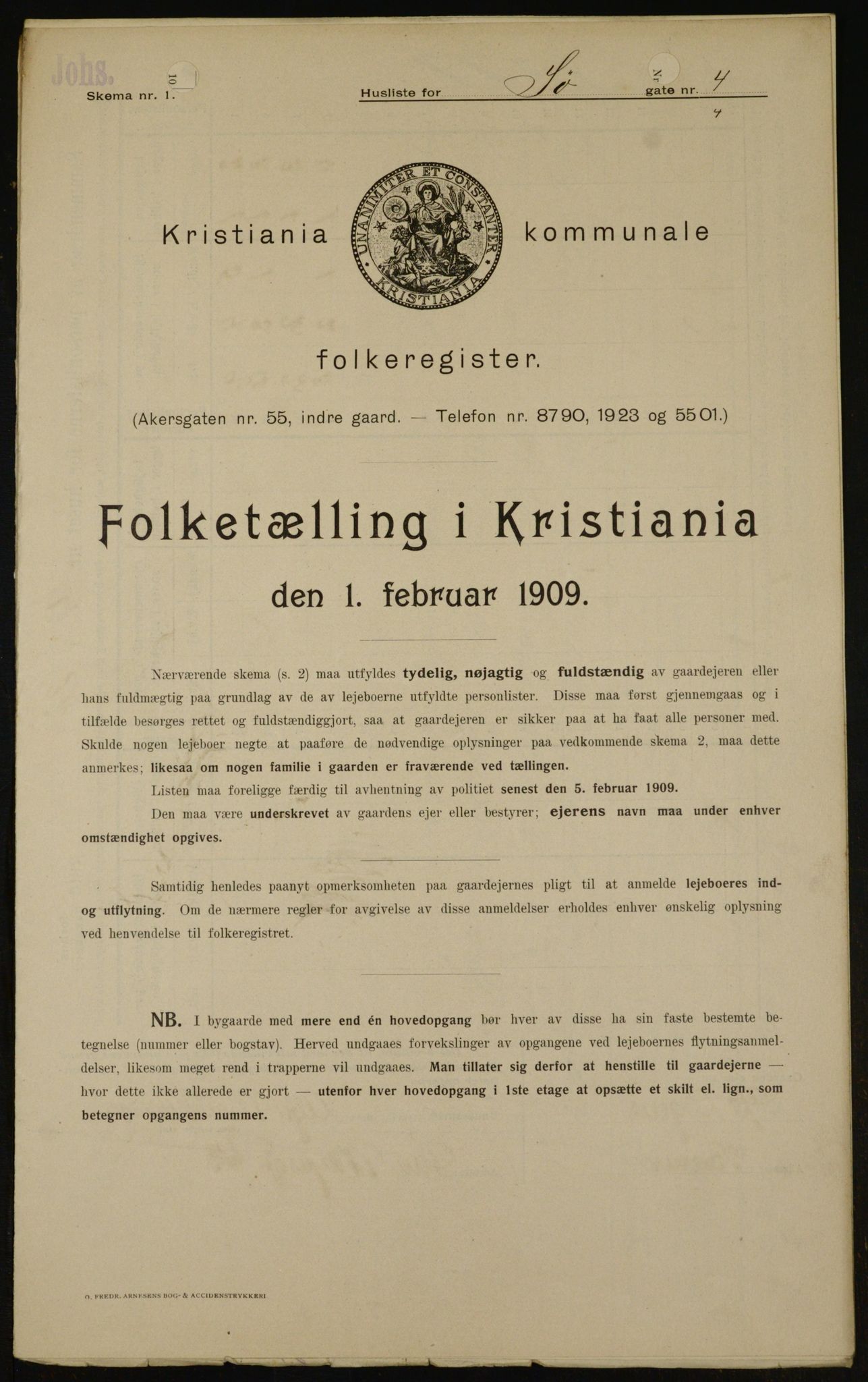 OBA, Municipal Census 1909 for Kristiania, 1909, p. 96169