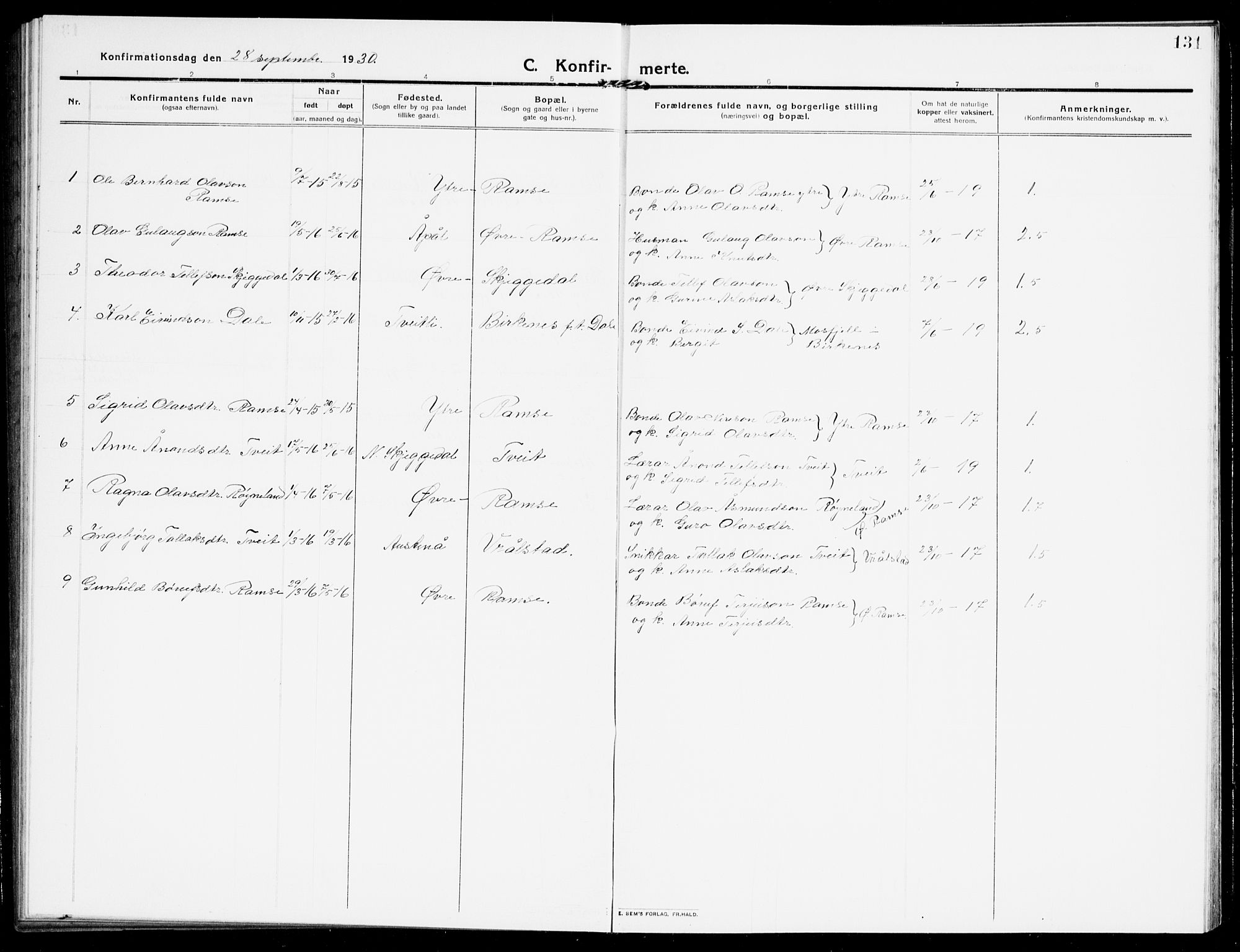 Åmli sokneprestkontor, SAK/1111-0050/F/Fb/Fbb/L0003: Parish register (copy) no. B 3, 1906-1941, p. 131