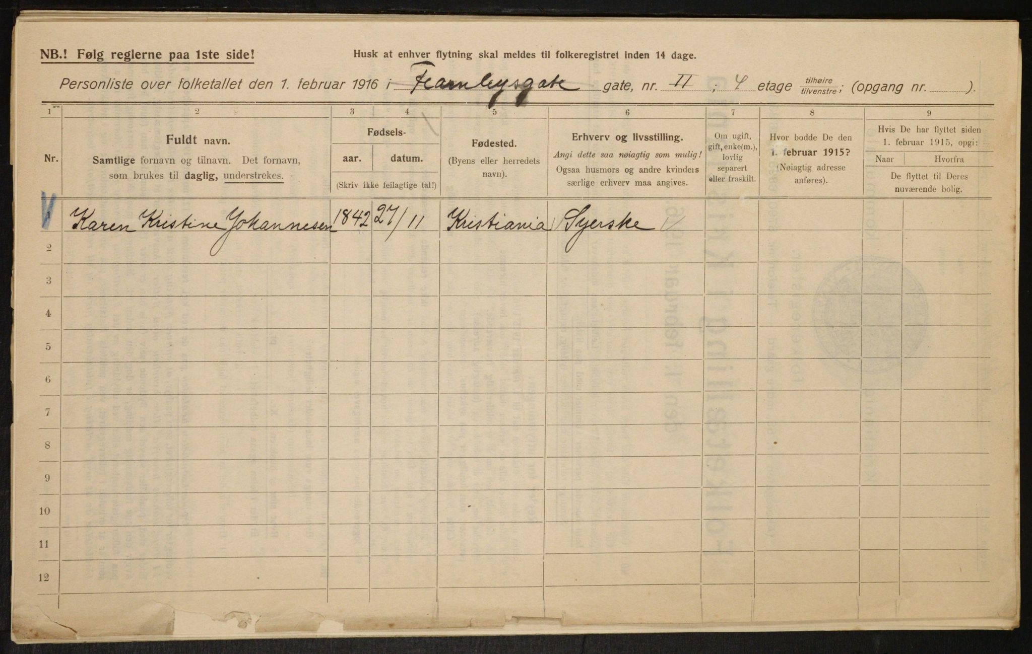 OBA, Municipal Census 1916 for Kristiania, 1916, p. 66963