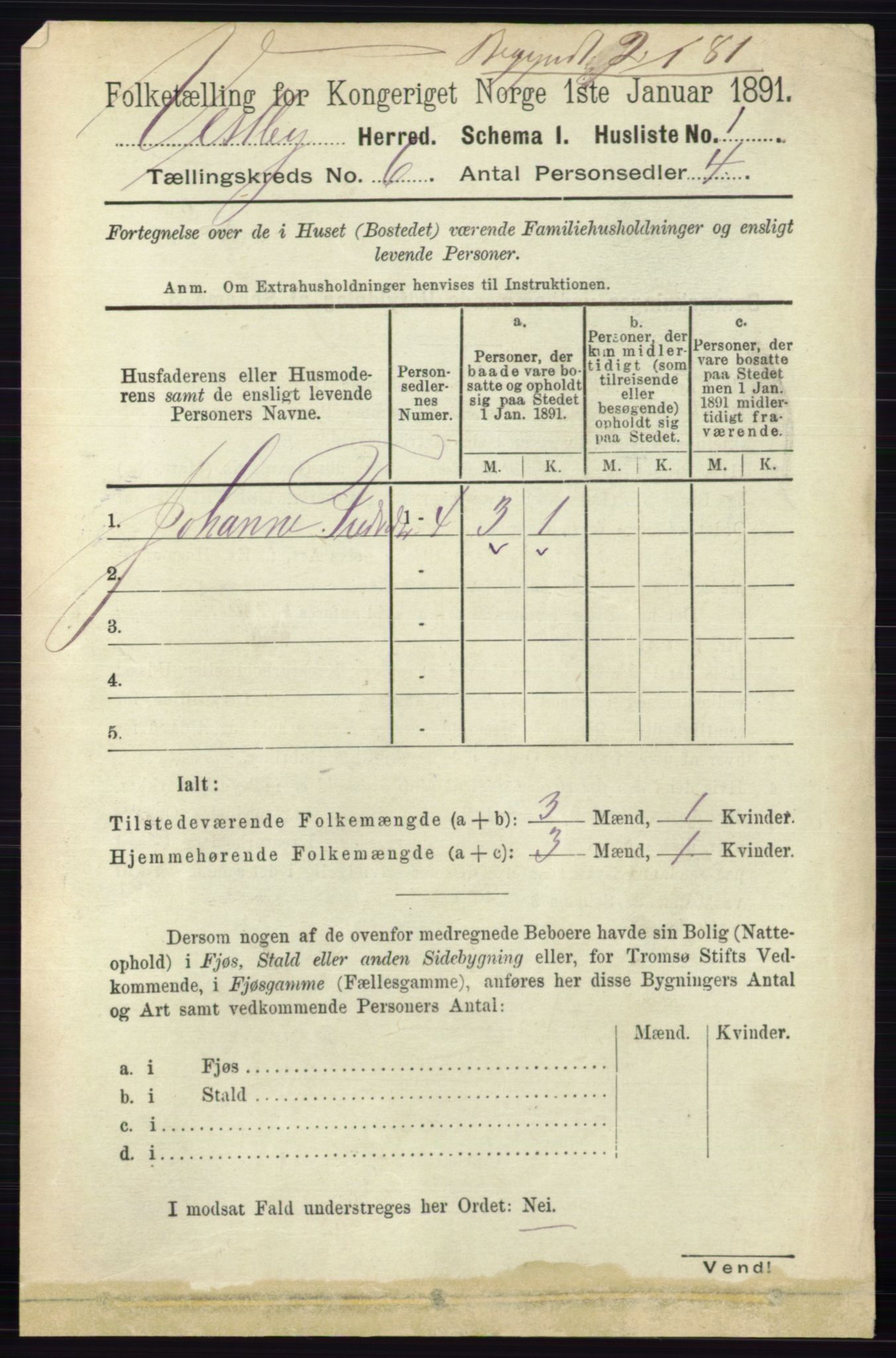 RA, 1891 census for 0211 Vestby, 1891, p. 2804