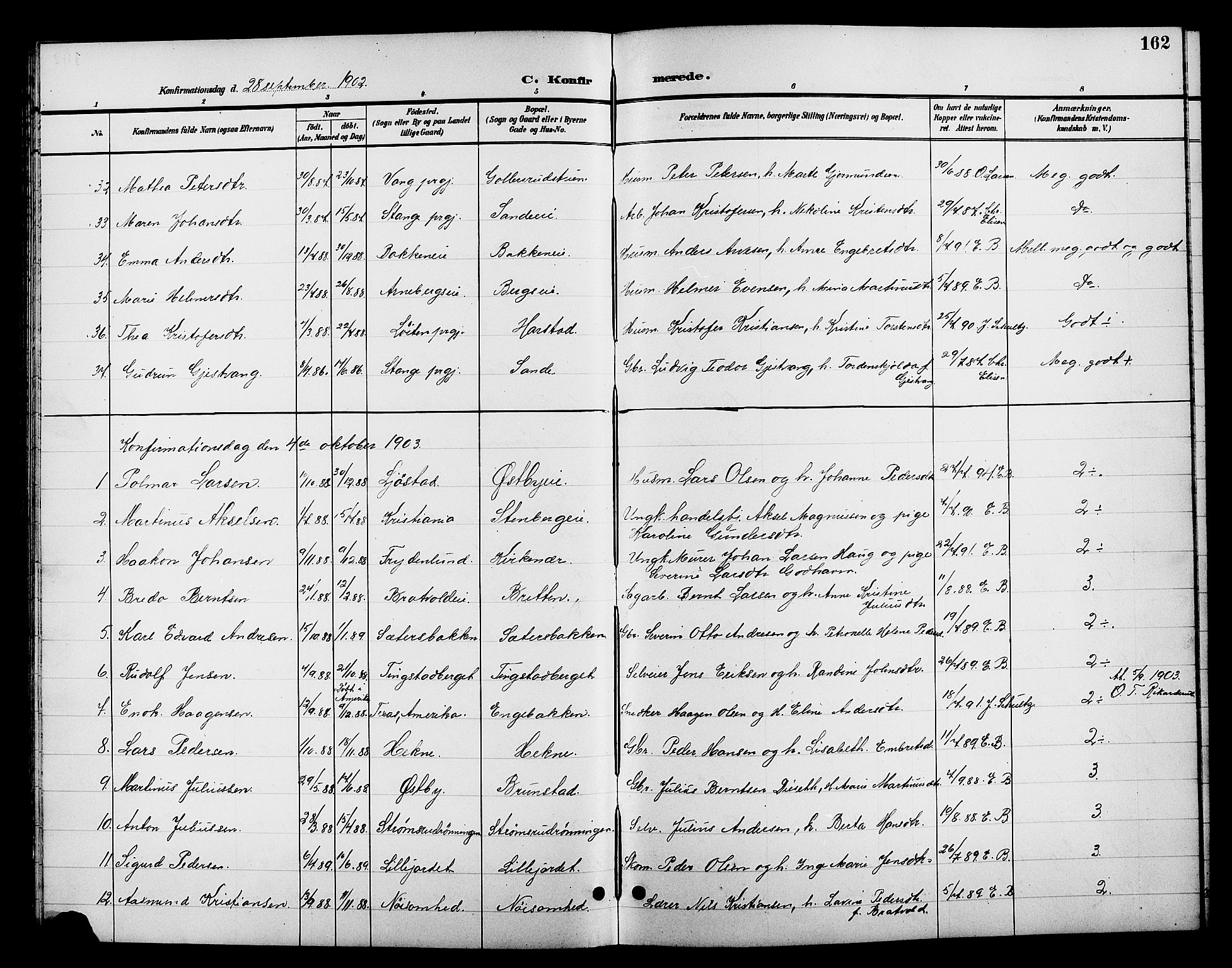 Romedal prestekontor, SAH/PREST-004/L/L0012: Parish register (copy) no. 12, 1896-1914, p. 162